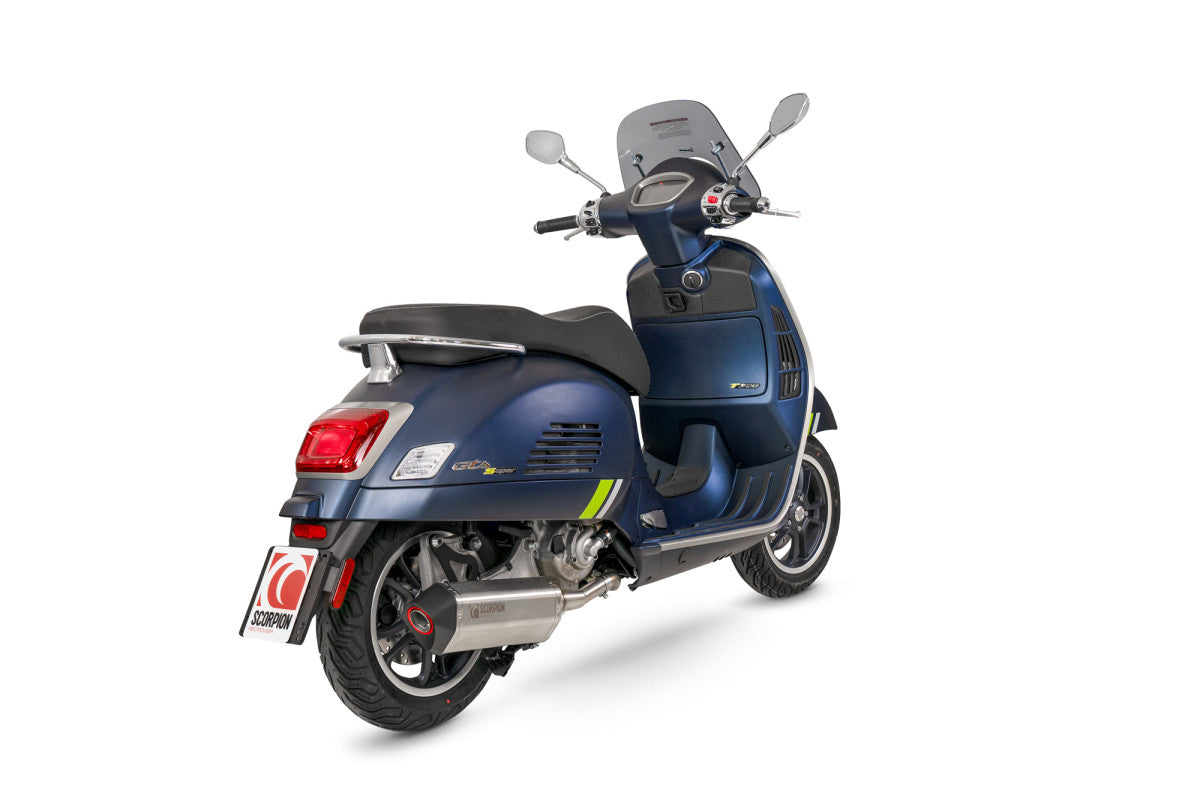 Vespa GTS 300 (Euro 5) (2020-2024) SCORPION Exhaust Serket Parallel Slip On – Brushed Stainless Steel