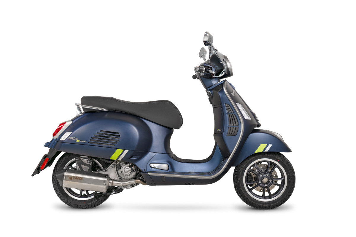 Vespa GTV 300 (Euro 5) (2020-2024) SCORPION Exhaust Serket Parallel Slip On – Brushed Stainless Steel
