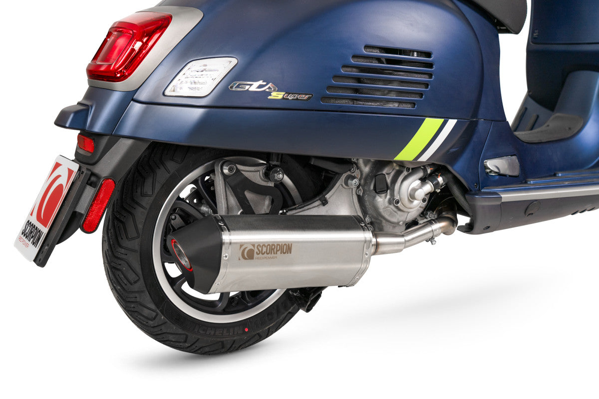 Vespa GTS 300 (Euro 5) (2020-2024) SCORPION Exhaust Serket Parallel Slip On – Brushed Stainless Steel