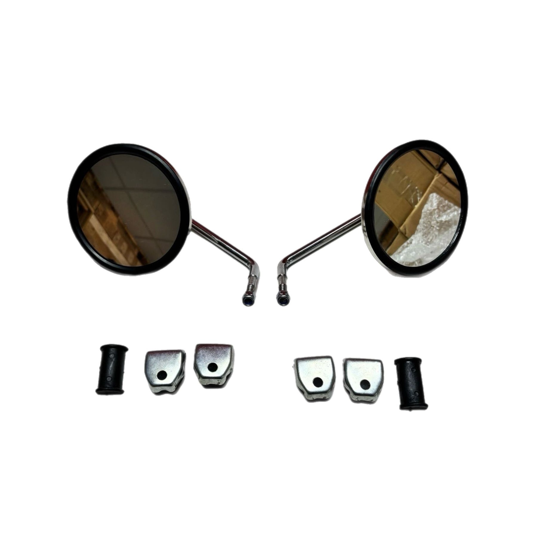 Vespa Lambretta Scooter Clamp On Legshield Round Mirrors - Stainless - Pair