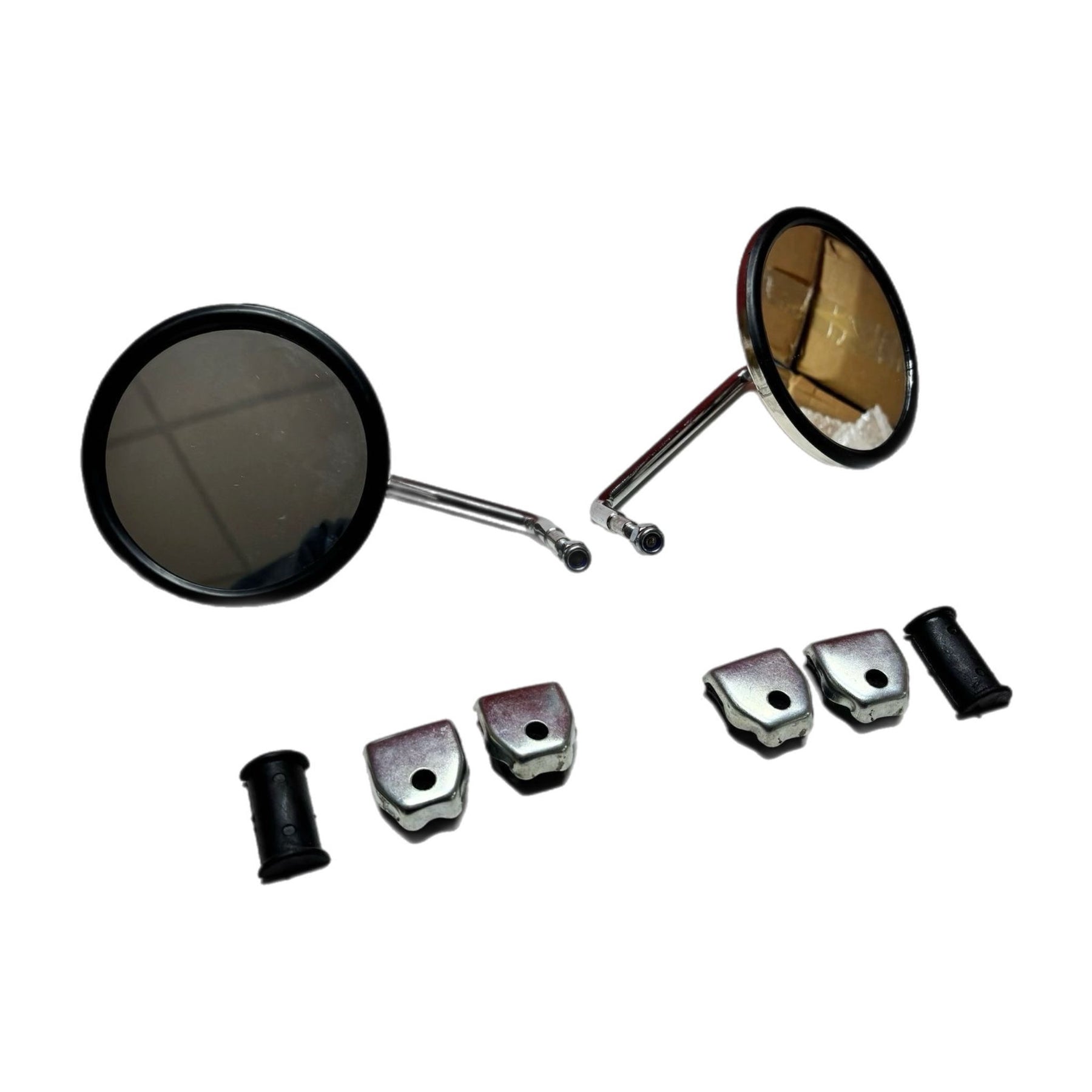 Vespa Lambretta Scooter Clamp On Legshield Round Mirrors - Stainless - Pair