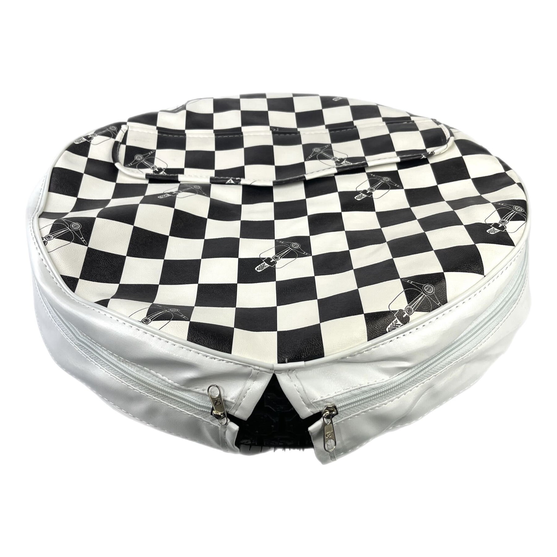 Vespa Lambretta Scooter Spare Wheel Cover With Pouch 10" - Black & White Chequered