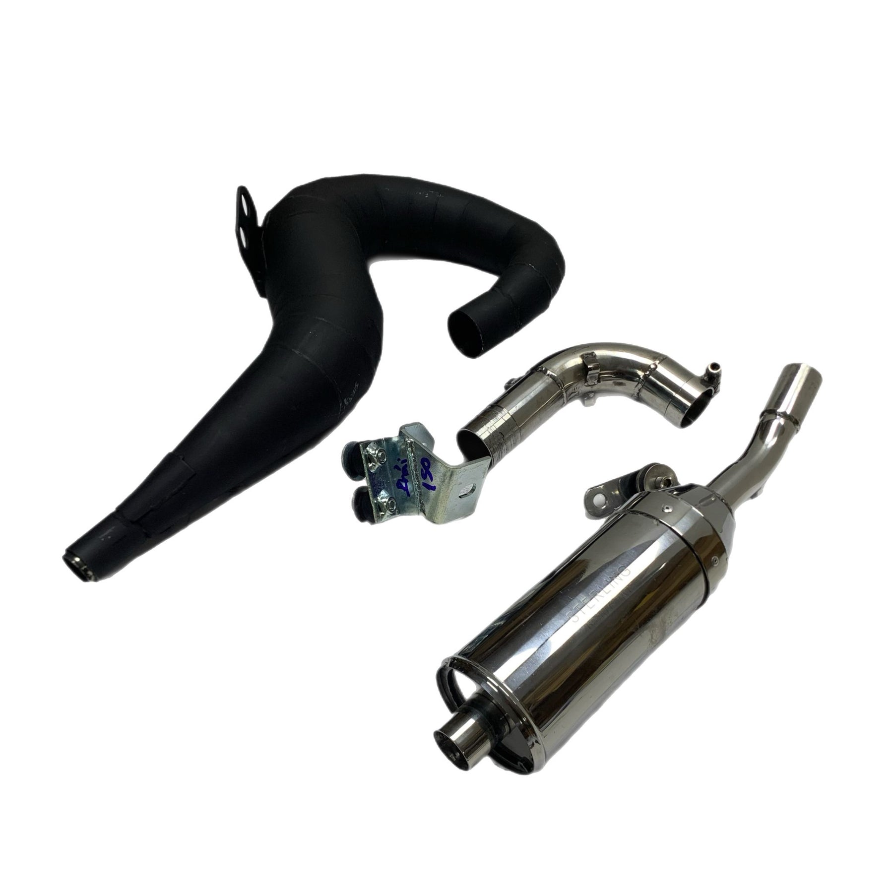 Vespa PX125 PX150 High Performance Upgraded Sterling Expansion Performance Exhaust - Right Hand - Black with Stainless End Can