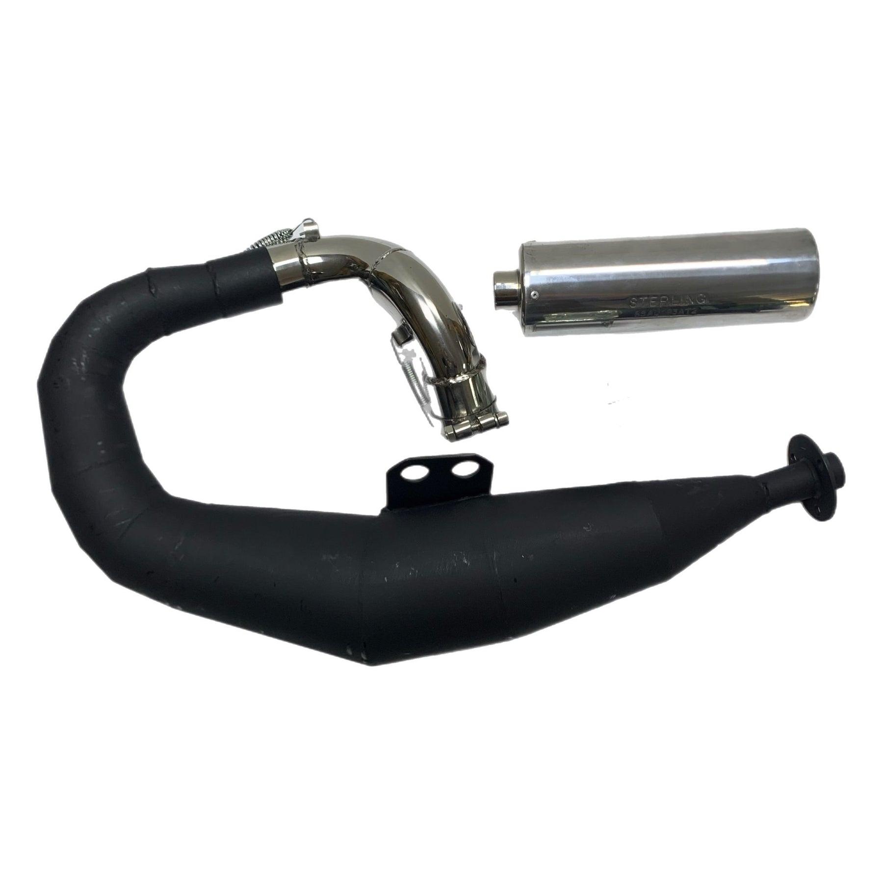 Vespa PX200 P200E Sterling Expansion Performance Exhaust Black with Stainless End Pipe - Left Hand