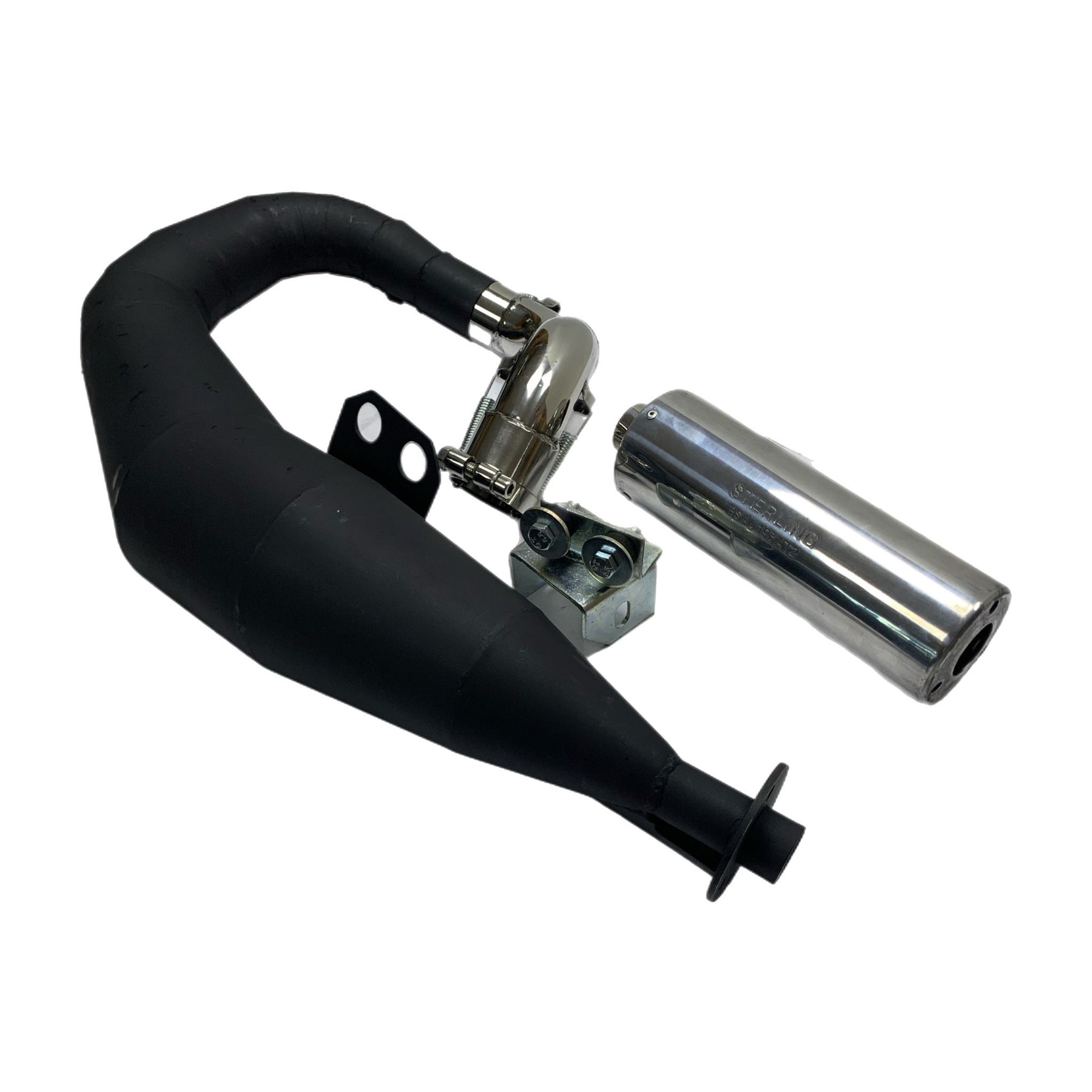 Vespa PX200 P200E Sterling Expansion Performance Exhaust Black with Stainless End Pipe - Left Hand