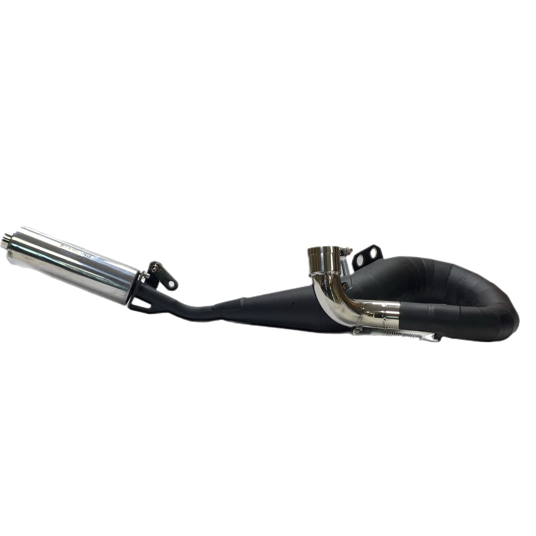 Vespa PX200 P200E Sterling Expansion Performance Exhaust Black with Stainless End Pipe - Right Hand Exit
