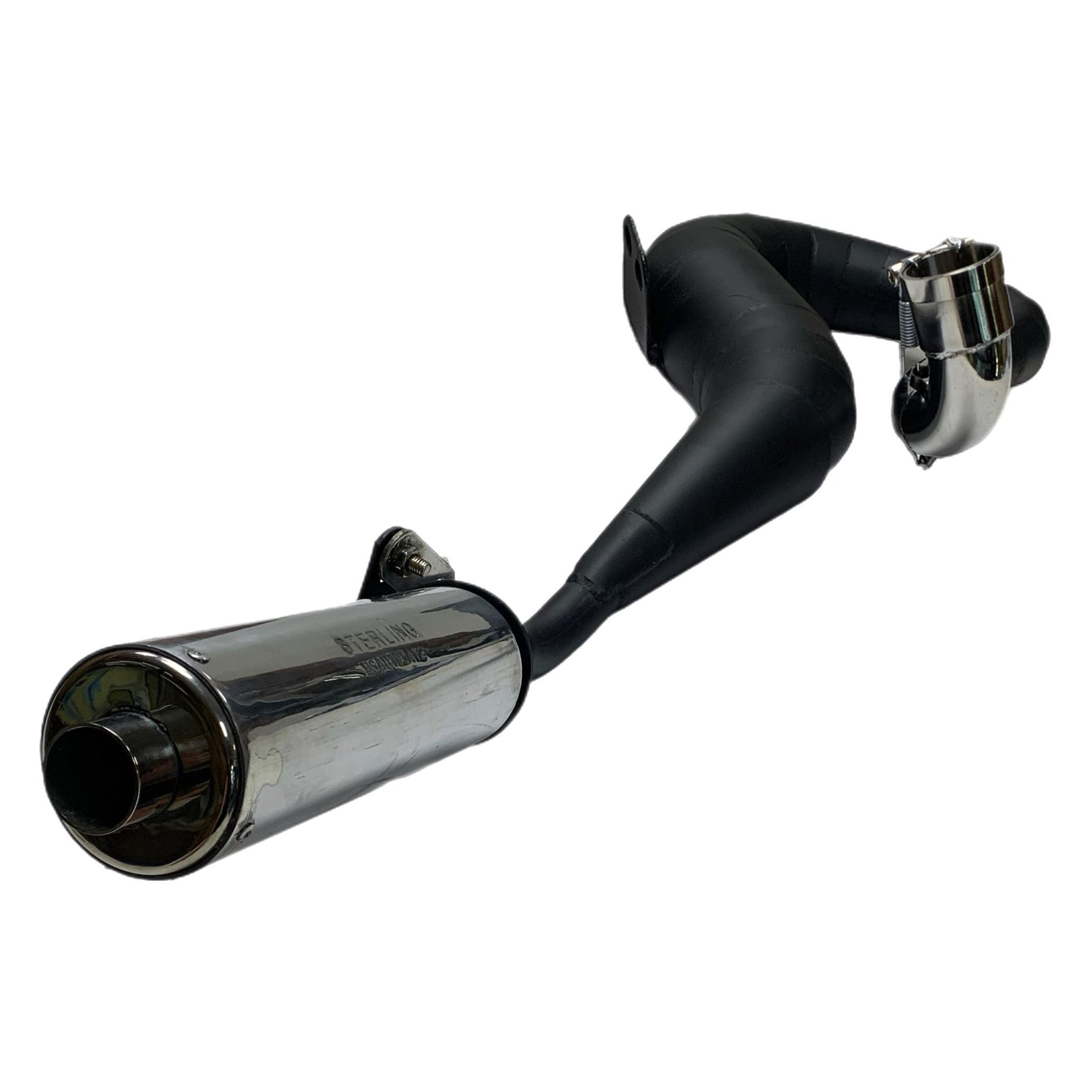 Vespa PX200 P200E Sterling Expansion Performance Exhaust Black with Stainless End Pipe - Right Hand Exit