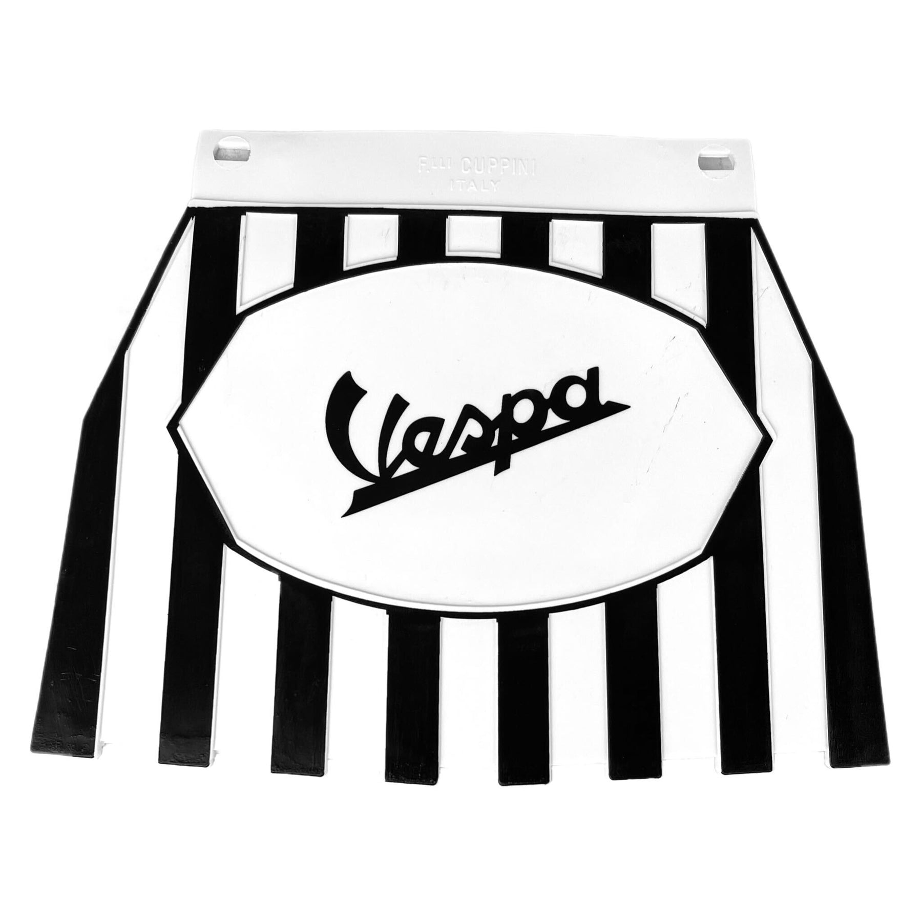 Vespa PX LML T5 Rally Europa Striped Mudflap With Vespa Logo Black & White