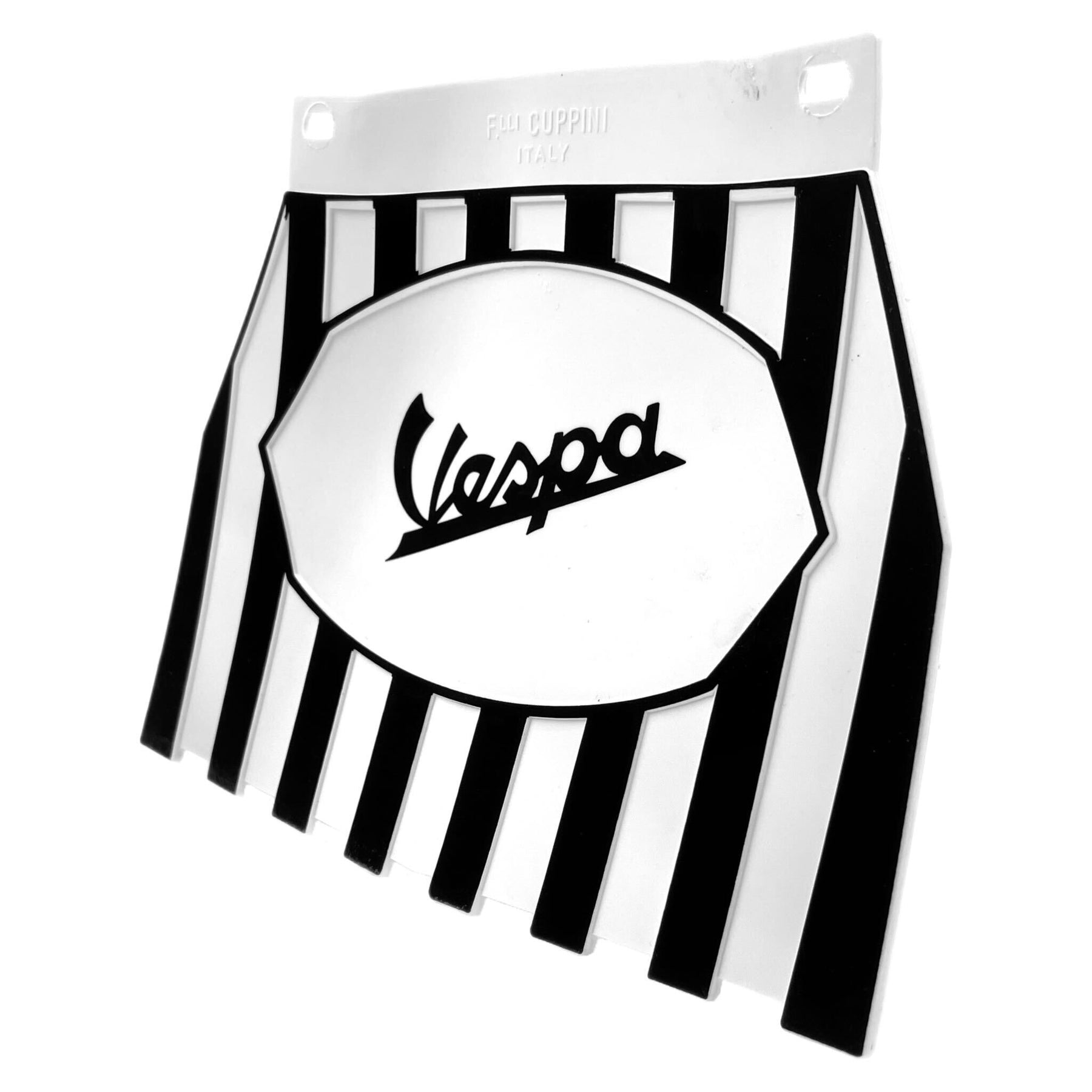 Vespa PX LML T5 Rally Europa Striped Mudflap With Vespa Logo Black & White