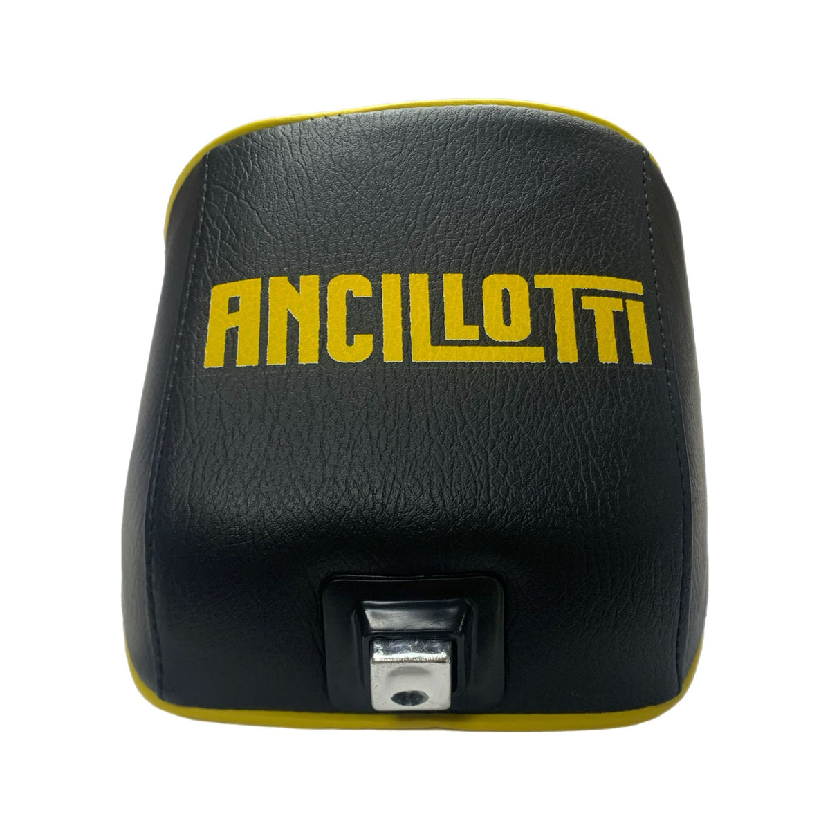 Vespa PX PE T5 Classic LML 2T Slope Back Ancillotti Seat with Logo & Double Pipings - Black with Yellow Piping & Logo