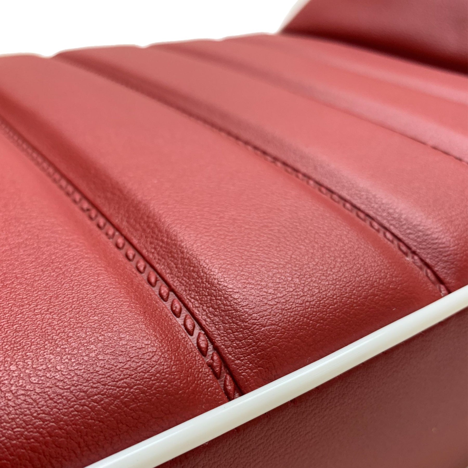 Vespa PX PE T5 Classic LML 2T Slope Back Ancillotti Seat with Logo & Double Pipings - Oxblood Red with White Piping & Logo