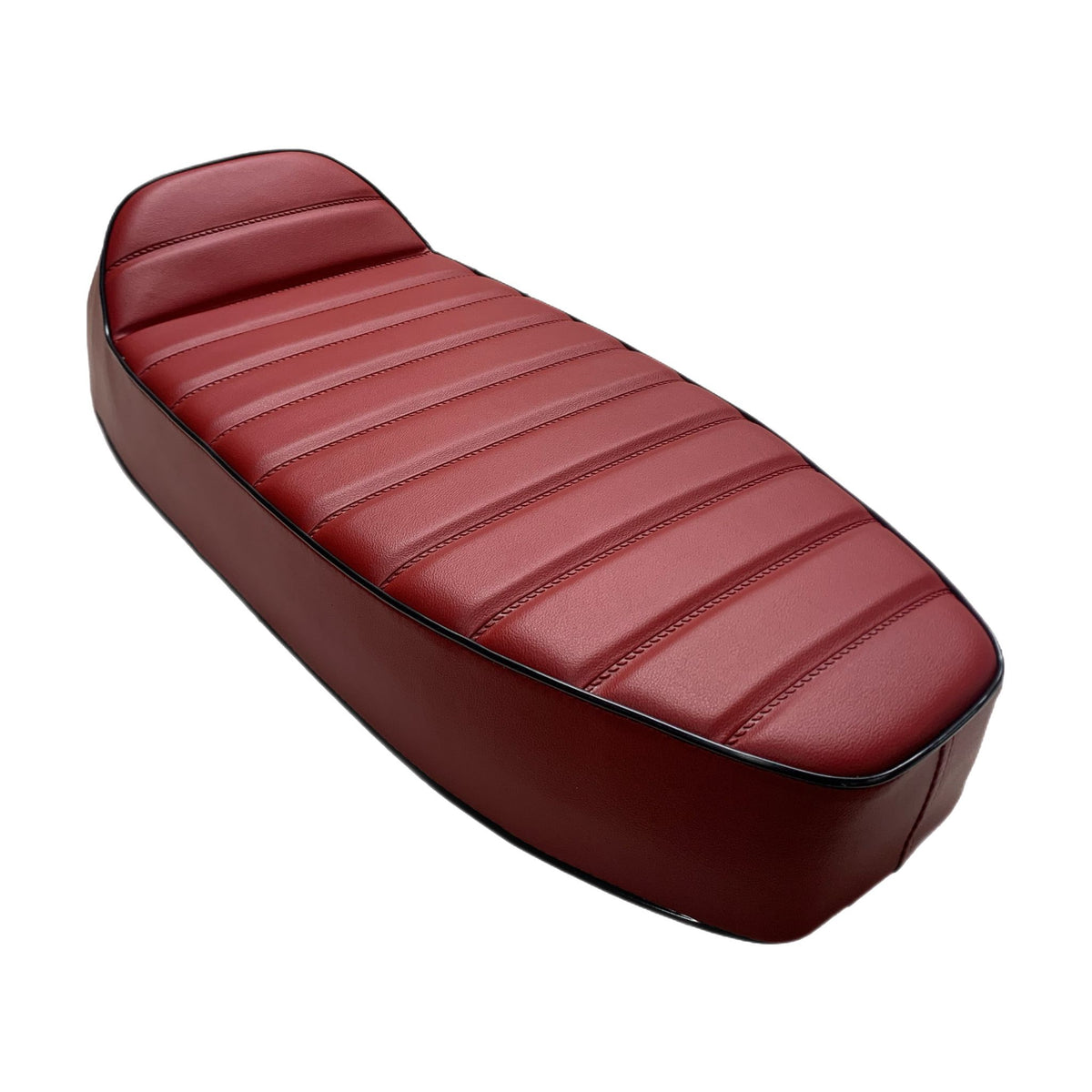 Vespa PX PE T5 Classic LML 2T Slope Back Ancillotti Seat with Logo & Double Pipings - Red with Black Piping