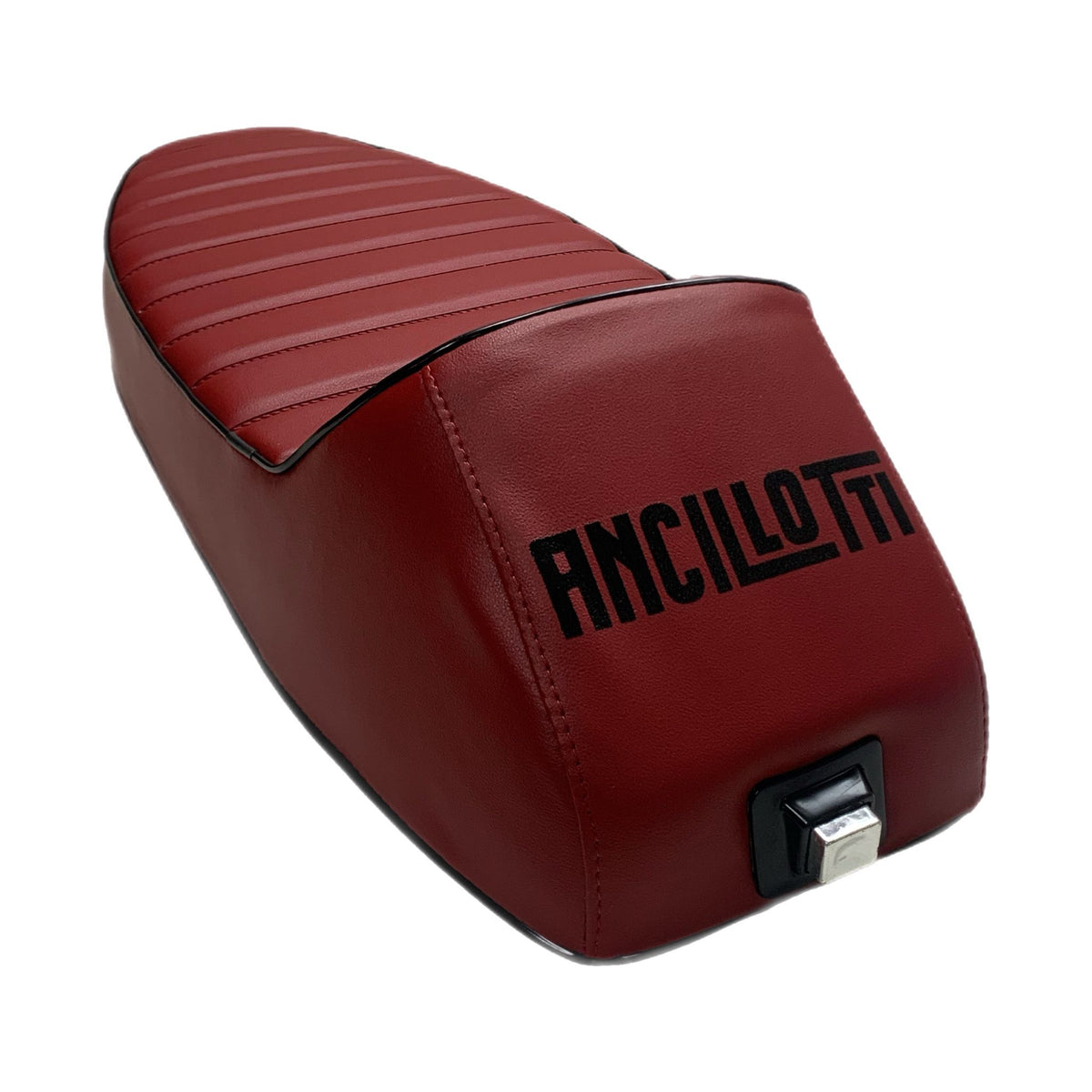 Vespa PX PE T5 Classic LML 2T Slope Back Ancillotti Seat with Logo & Double Pipings - Red with Black Piping