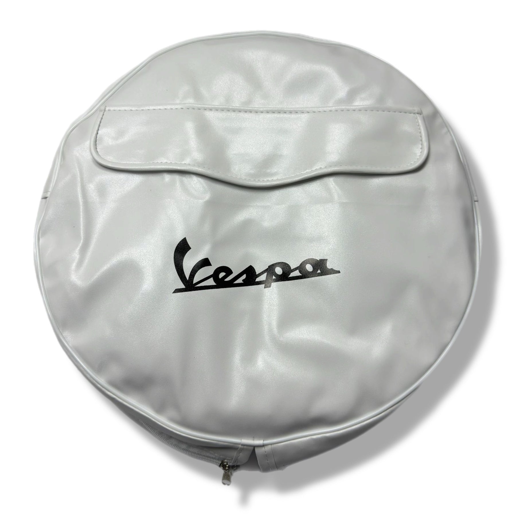 Vespa PX T5 V50 GS Rally Super Sprint 10" Spare Wheel Cover White with Pocket & Black Logo