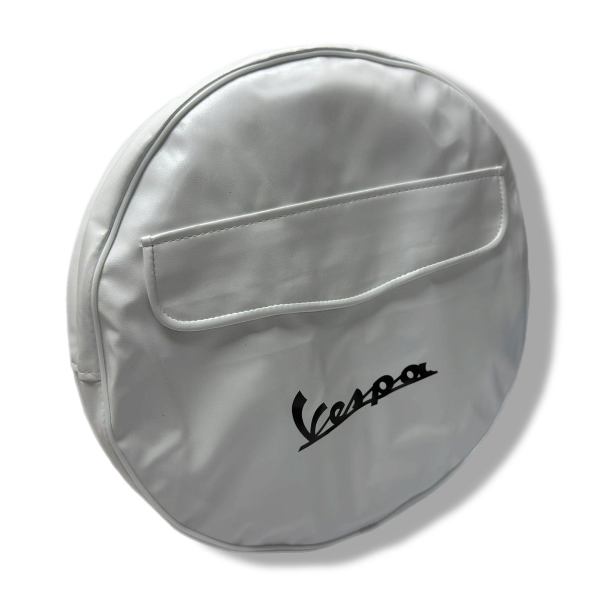 Vespa PX T5 V50 GS Rally Super Sprint 10" Spare Wheel Cover White with Pocket & Black Logo