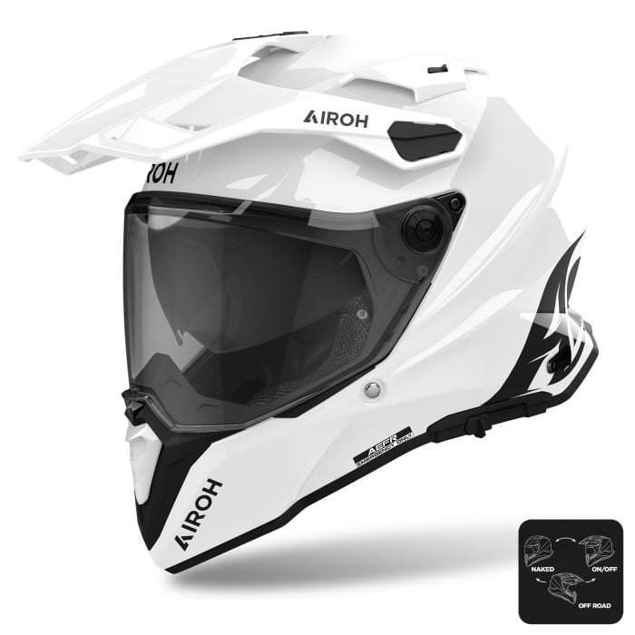 Airoh Commander 2 Adventure Motorcycle Helmet White Gloss Carbon ECE 2206
