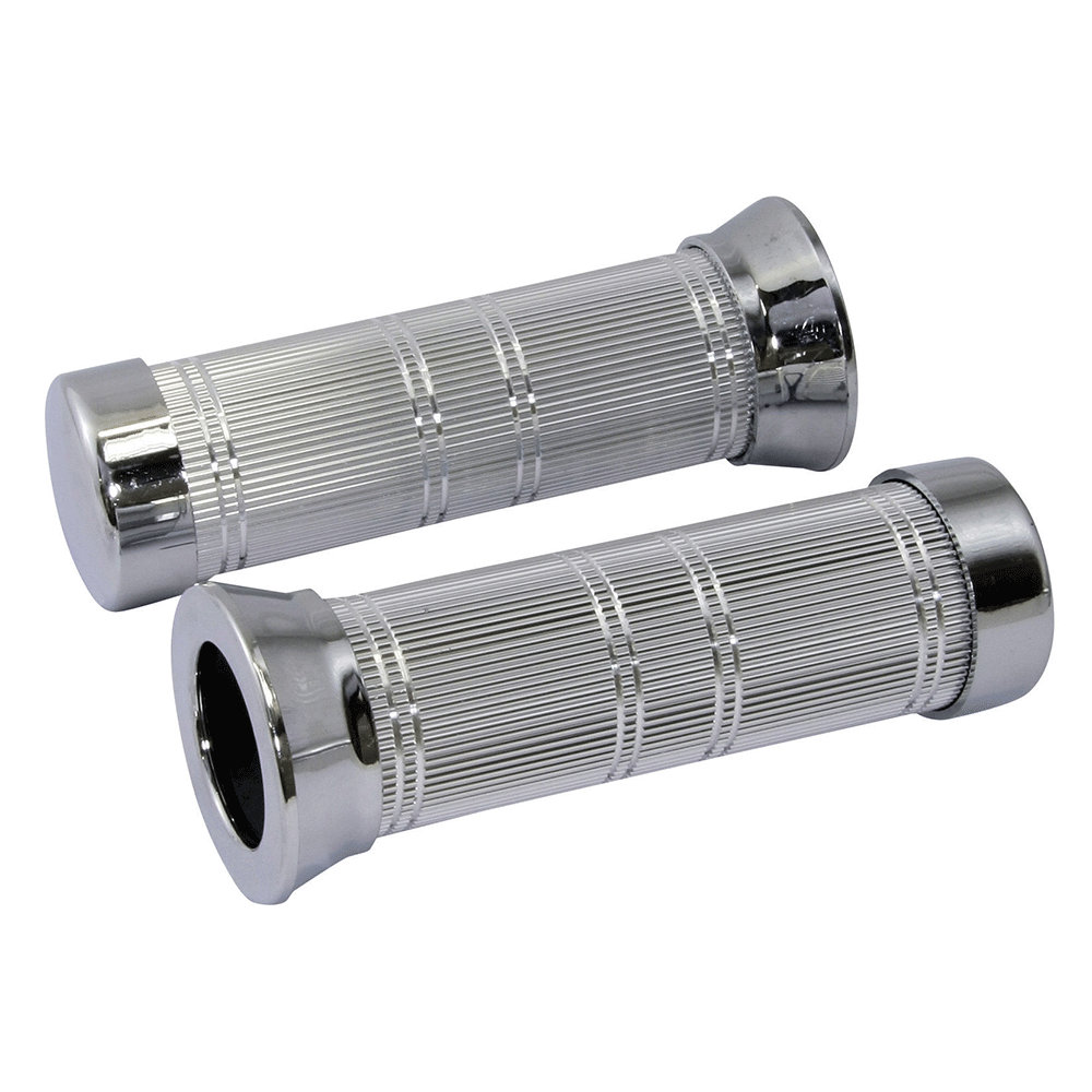Bike It Classic Knurled Chrome Motorcycle Handlebar Grips 25mm