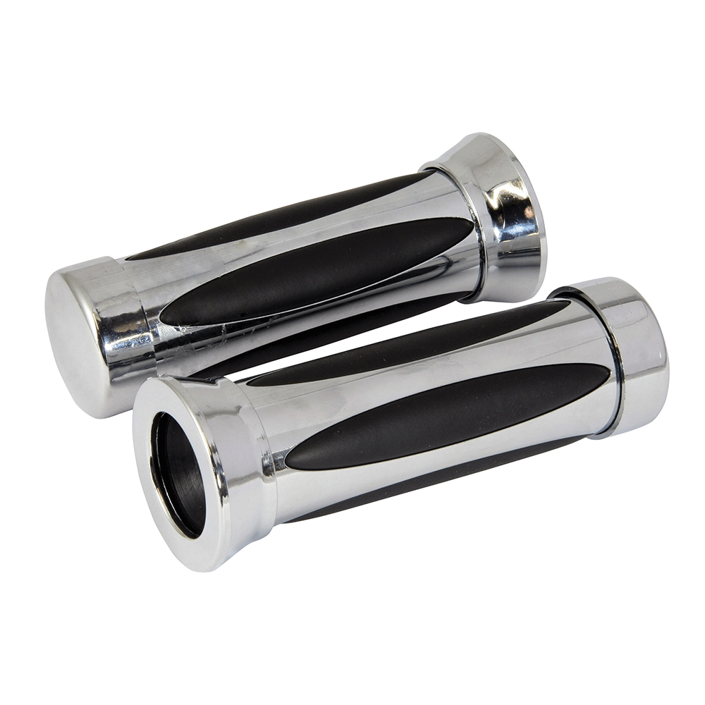 Bike It Chrome Oval Custom Cushion Motorcycle Handlebar Grips 25mm - Beedspeed