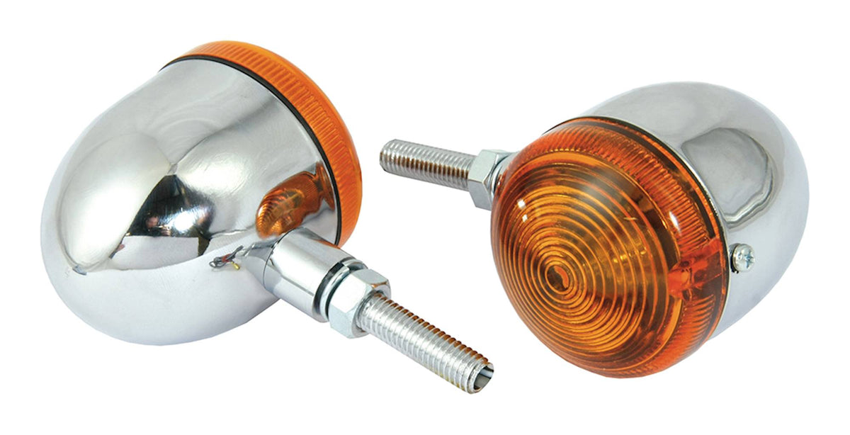 Bike It Short Stem Bullet Motorcycle Indicators Chrome Amber Lens - Beedspeed