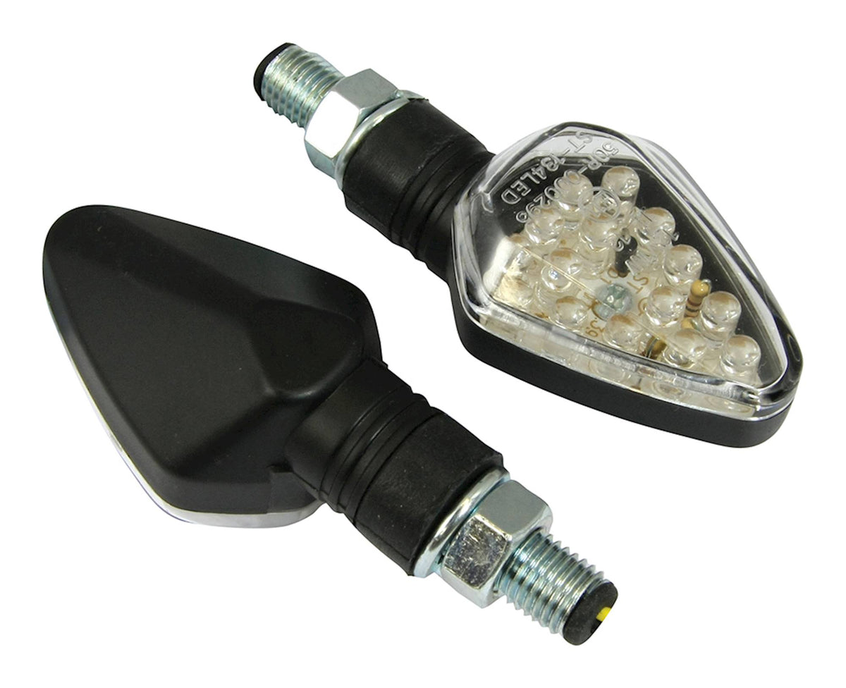 Bike It Long Stem LED Diamond Motorcycle Indicators Black Clear Lens