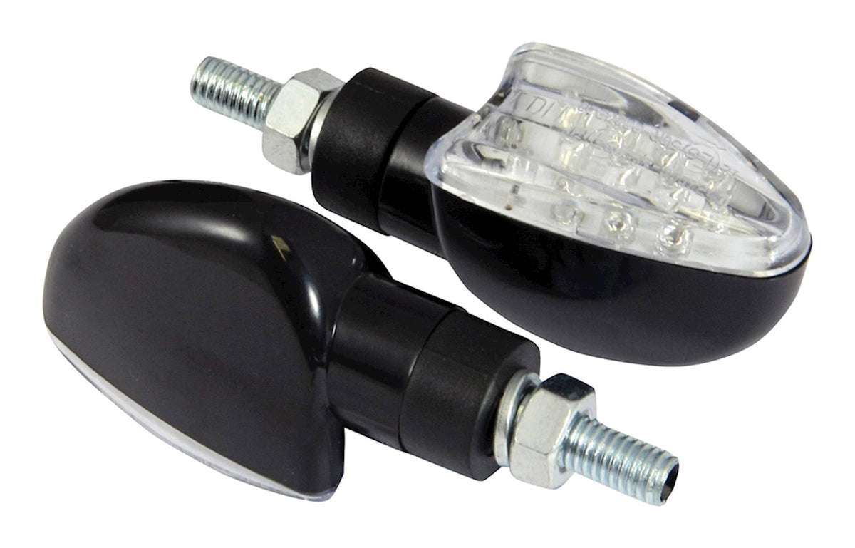 Bike It Short Stem LED Spear Motorcycle Indicators Black Clear Lens - Beedspeed