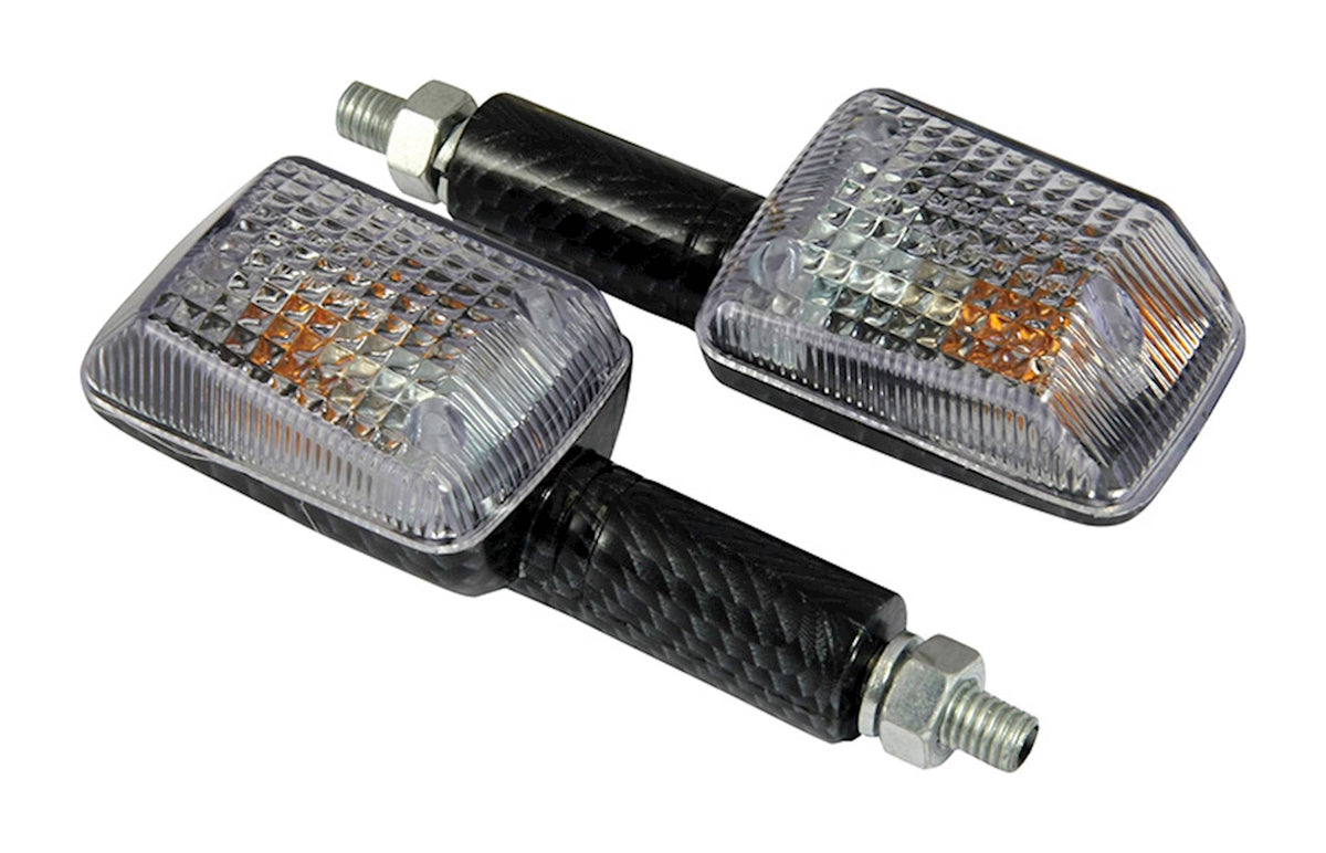 Bike It Long Stem Mini Motorcycle Indicators Carbon Clear Lens