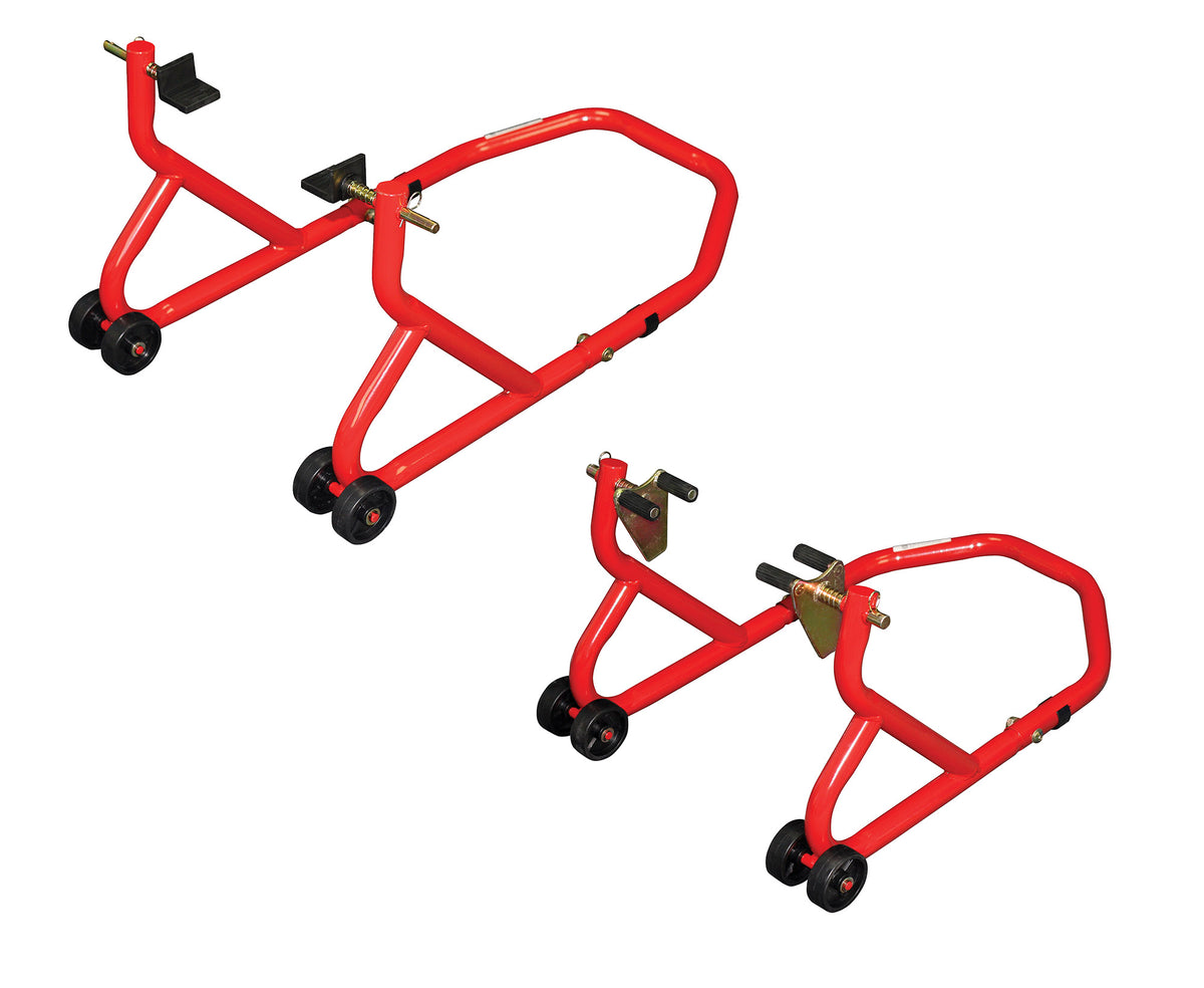 BikeTek Series 3 Front And Rear Track Paddock Stand Set Red