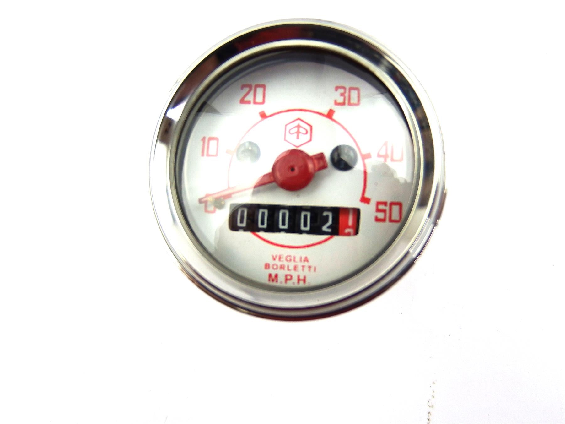 Vespa V50 V90 V100 50MPH Speedometer - White with Red Numbers