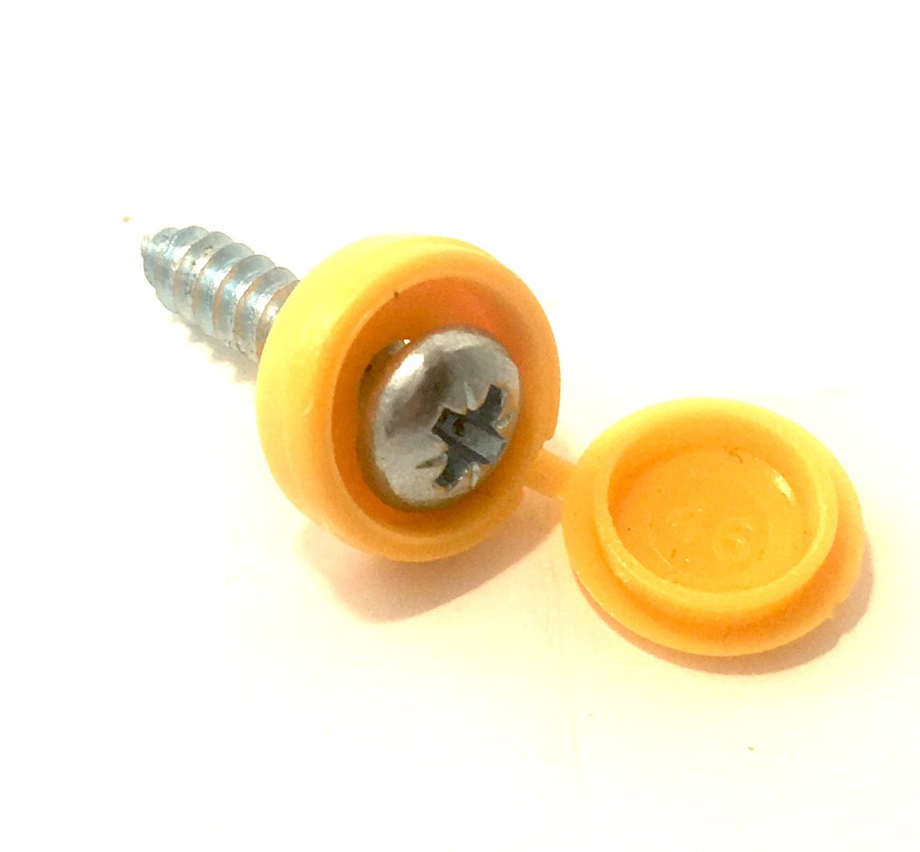 Fastener - Number Plate Screw And Cap - Self Tapper - Yellow