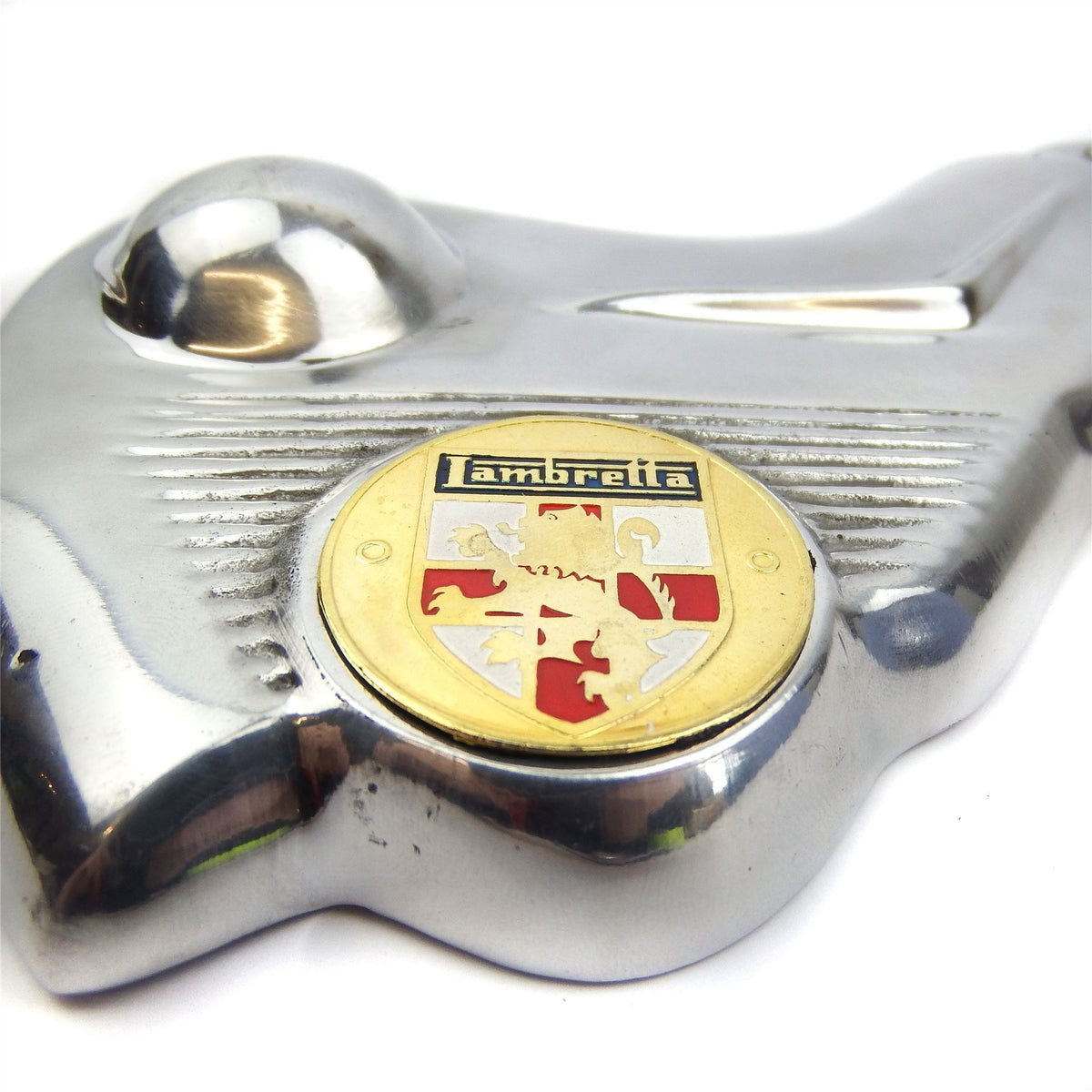 Lambretta Series 1 2 3 Li GP SX TV Front Fork Embellishers - Lambretta Shield - Polished Alloy