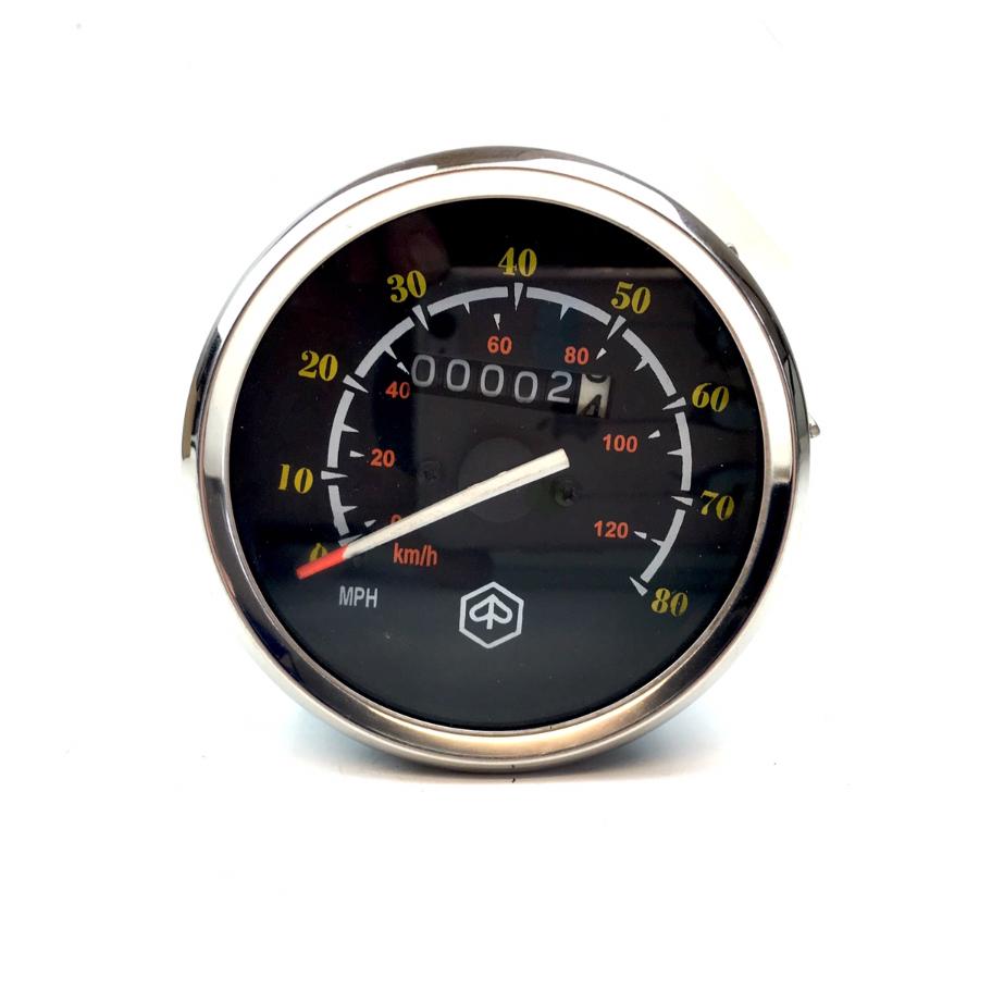 Vespa PX PE P125X P150X P200E 80MPH/120KMH Speedometer - Black Face Chrome Bezel