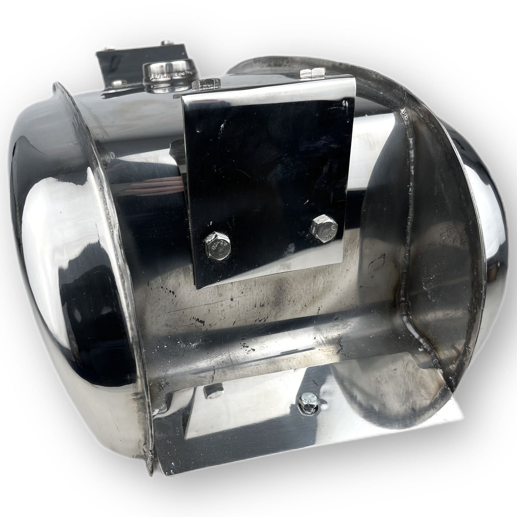 Lambretta TS1 Cut Out Long Range 17 litre petrol tank with built-in toolbox - Polished Stainless Steel