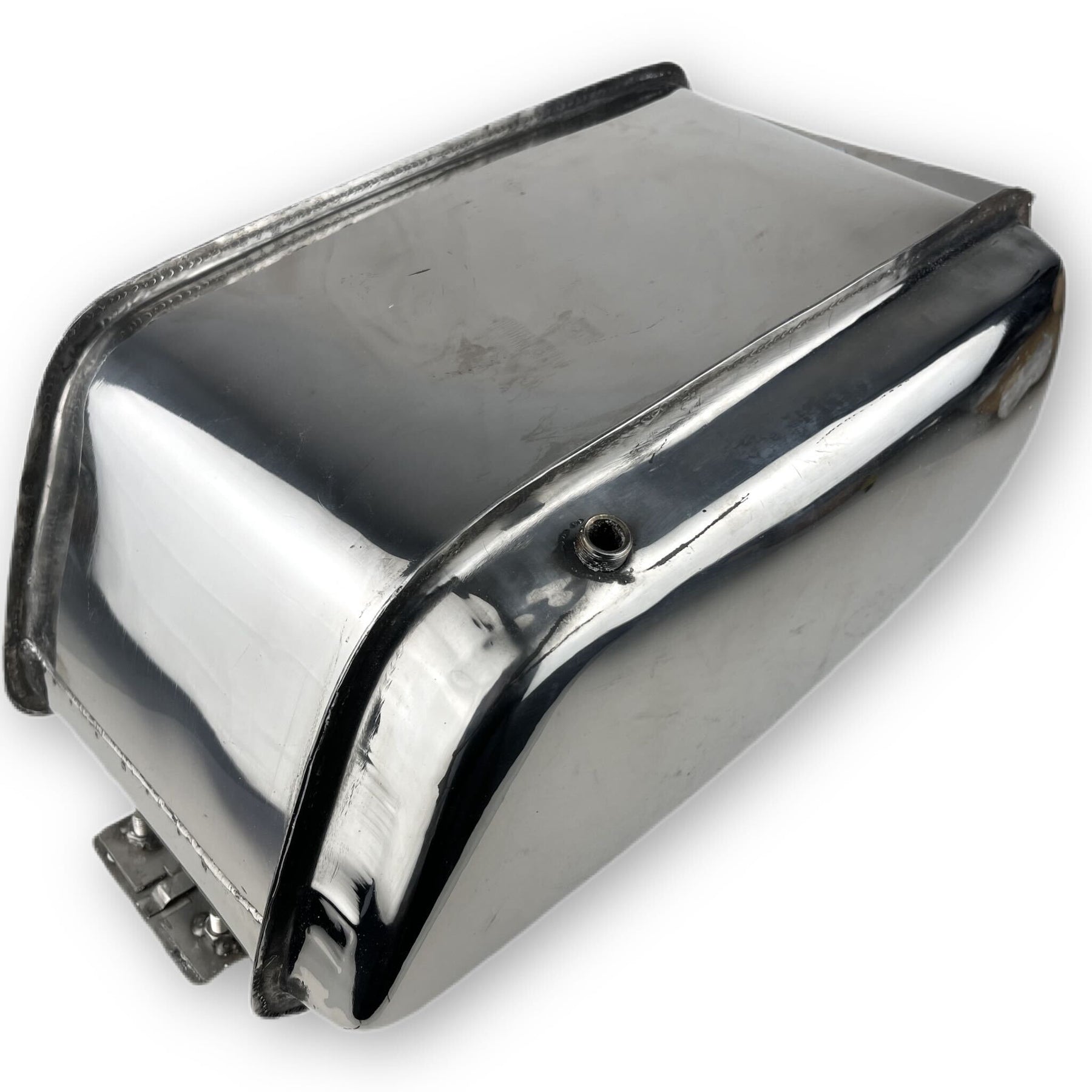 Lambretta TS1 Cut Out Long Range 17 litre petrol tank with built-in toolbox - Polished Stainless Steel