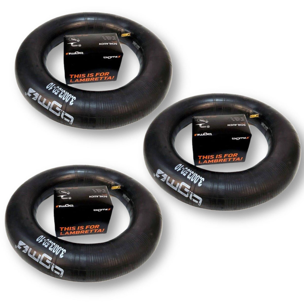 Lambretta BGM PRO 10 inch Inner Tube 45 Degree Valve- 3.50-10, 100/80-10, 100/90-10 - Bundle of 3