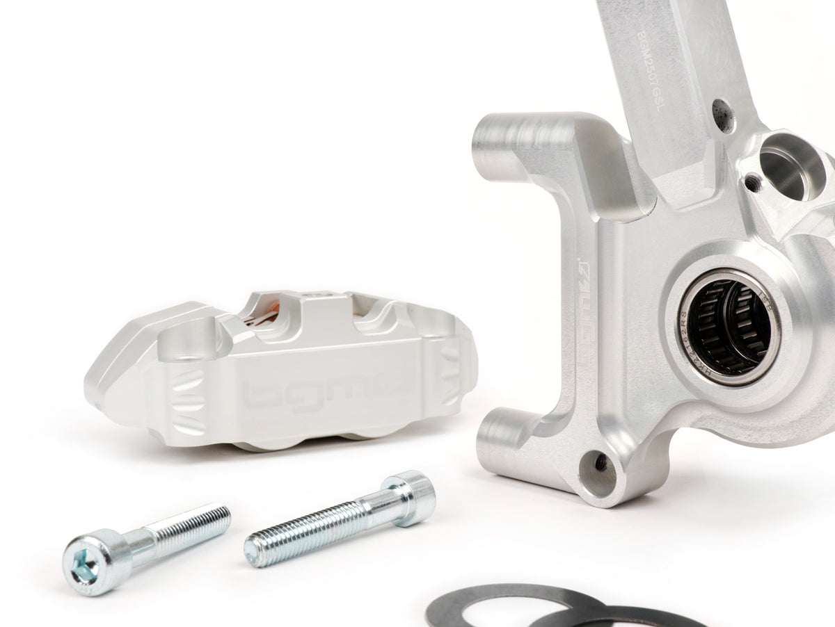 Vespa PX Disc (1998-) MY, 2011- BGM PRO CNC Touring Front Brake Caliper 4 Piston & Mount Bracket Drum type Piaggio Grimeca 20mm - Silver