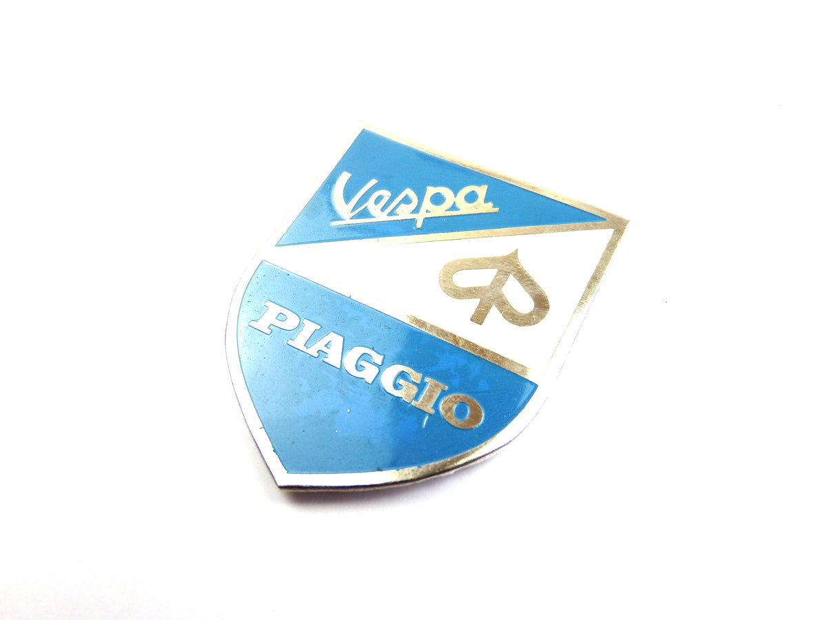 Vespa Piaggio Logo Shield Plaque - Blue & White - Sticky Backed