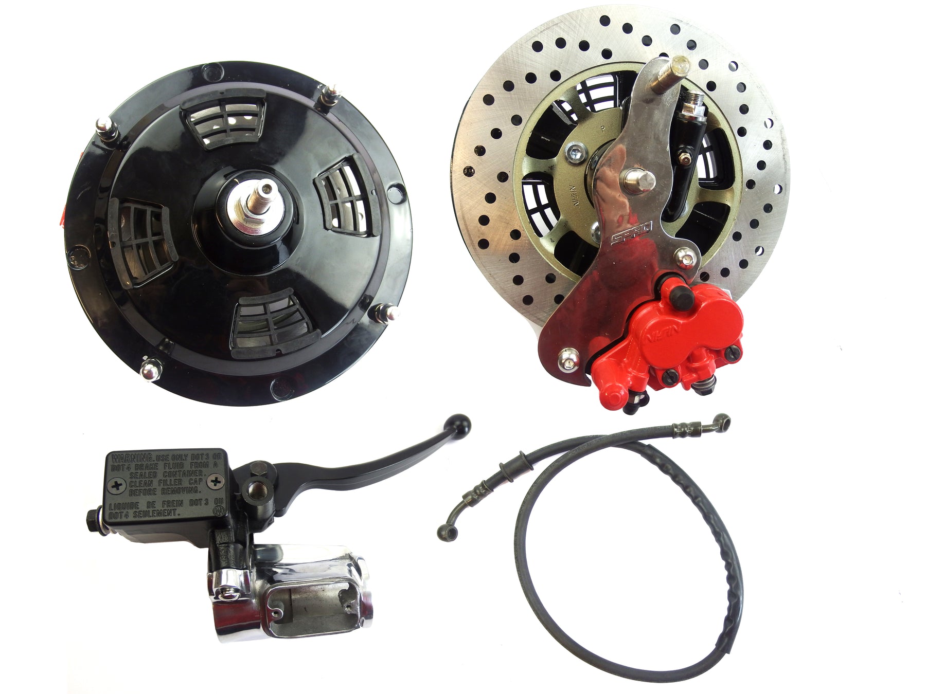Lambretta Series 1 2 3 Li GP LiS SX TV Hydraulic Outboard Disc Brake Kit - Black With Red Caliper and Black Windows