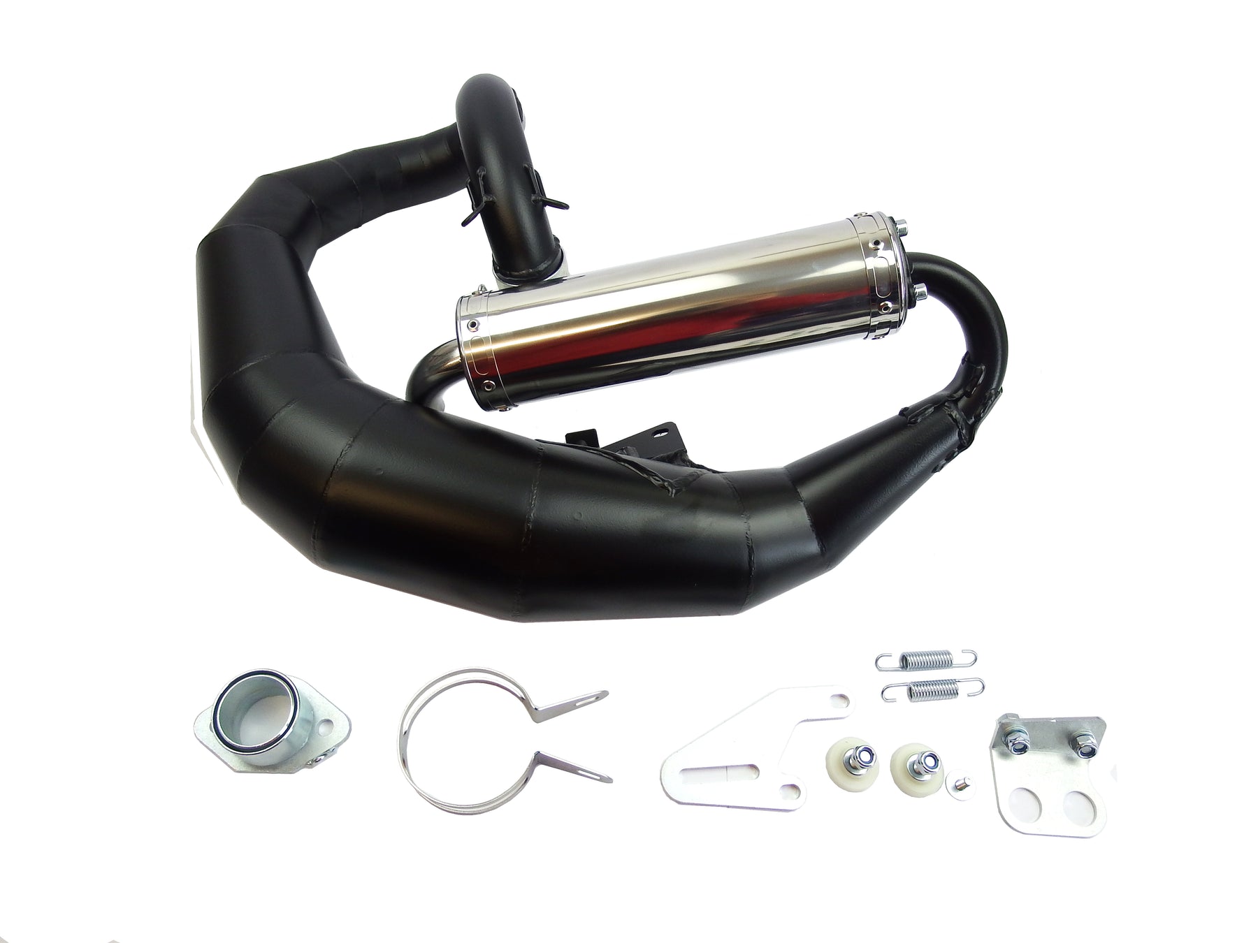 Lambretta Series 1 2 3  Li GP SX TV JL KRP-3 Road Curly Bolt on Exhaust Black