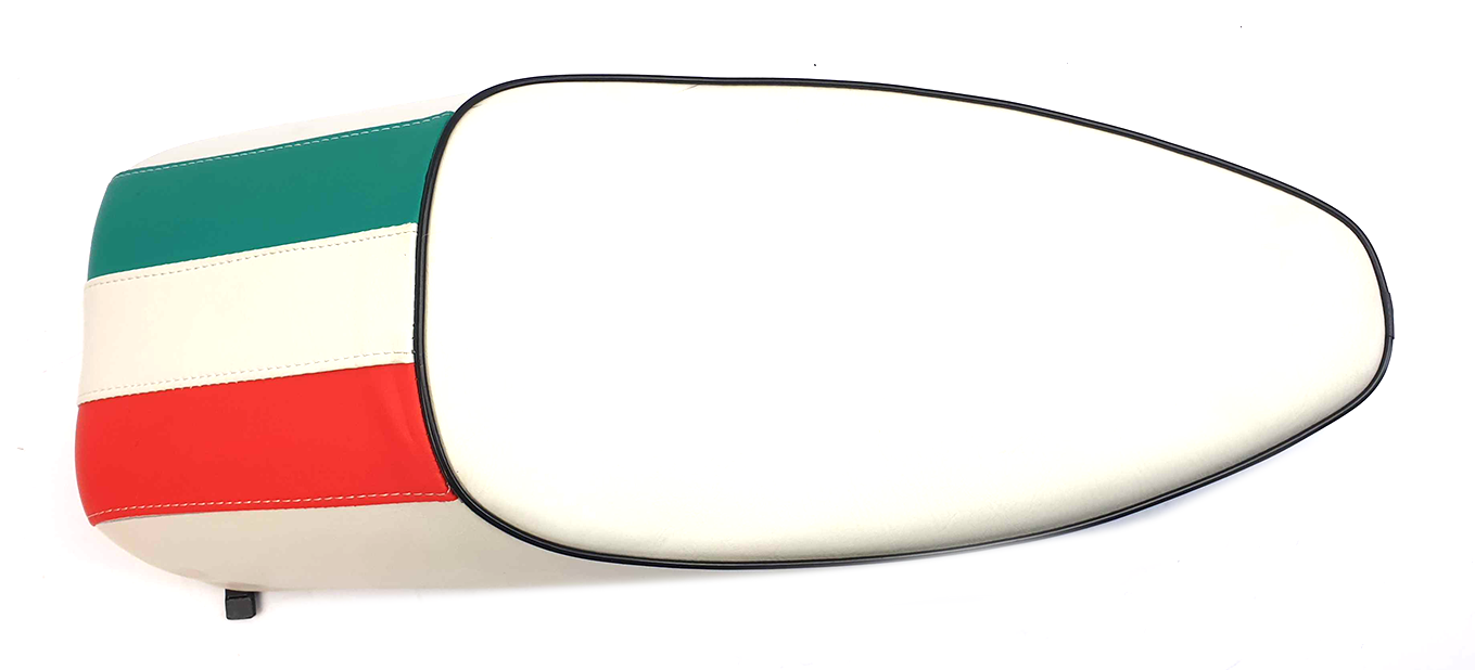 Vespa V50 90 Primavera Small Frame Slope Back Seat - Italian Flag Stripes TriColor