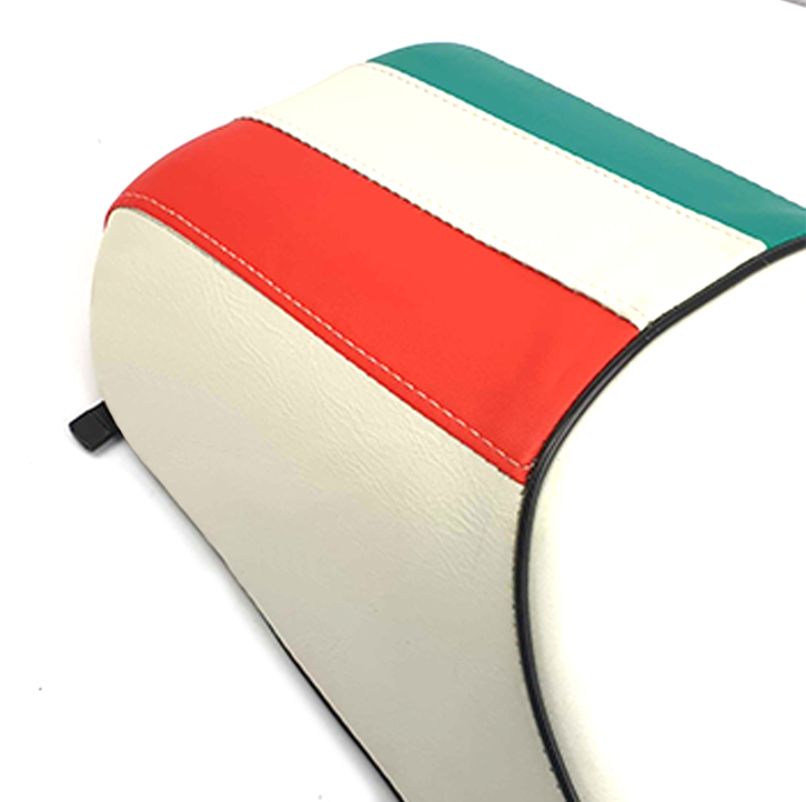 Vespa V50 90 Primavera Small Frame Slope Back Seat - Italian Flag Stripes TriColor