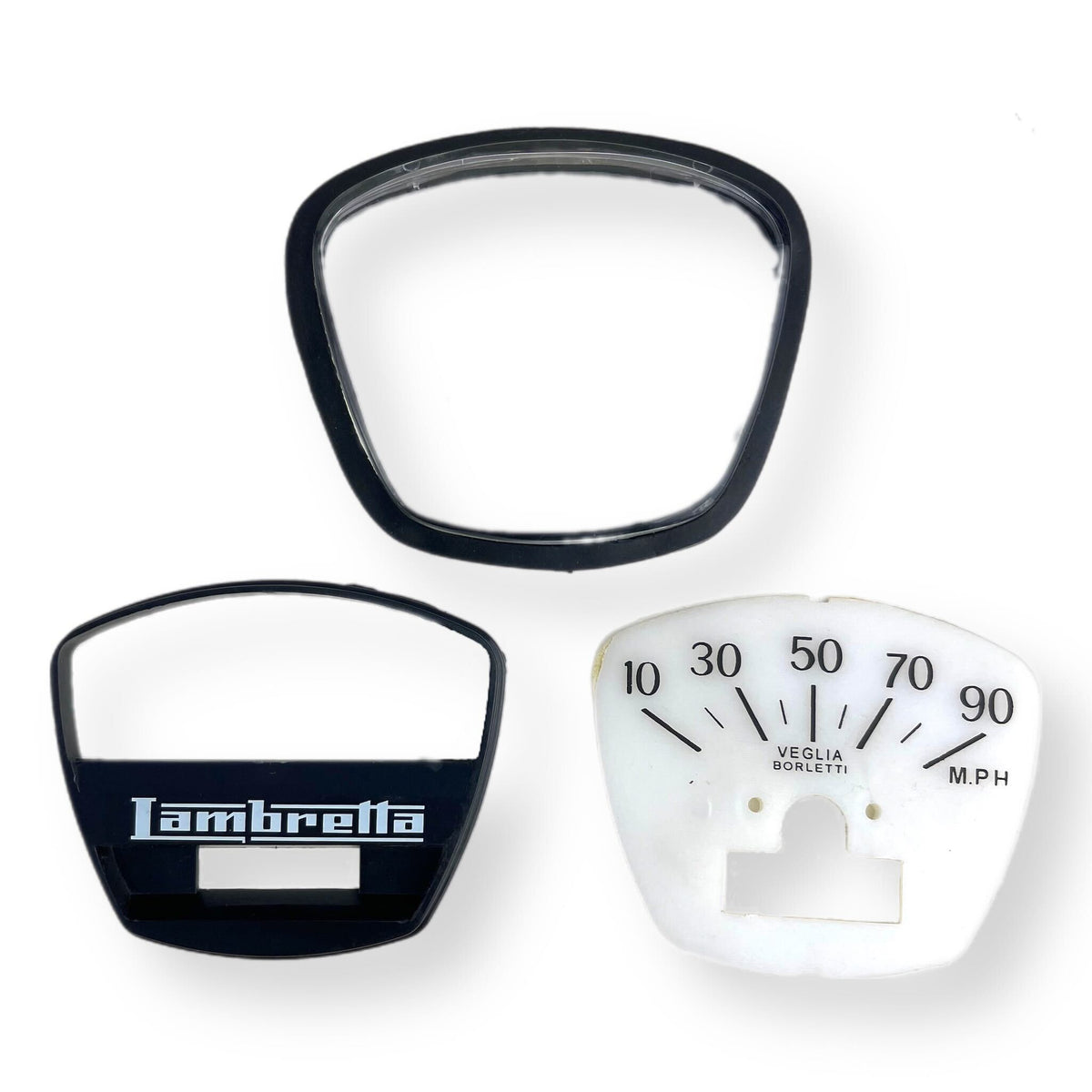 Lambretta GP DL 90 MPH Speedometer Lens and Insert Kit - Black Face
