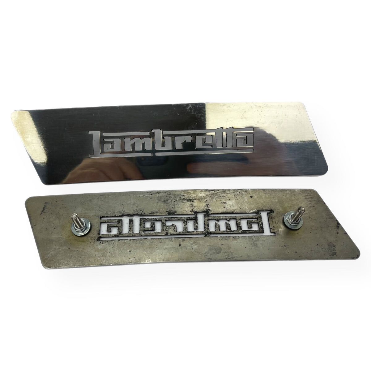 Lambretta GP Side Panel Grills 'Lambretta' Logo Laser Cut - Polished Stainless Steel