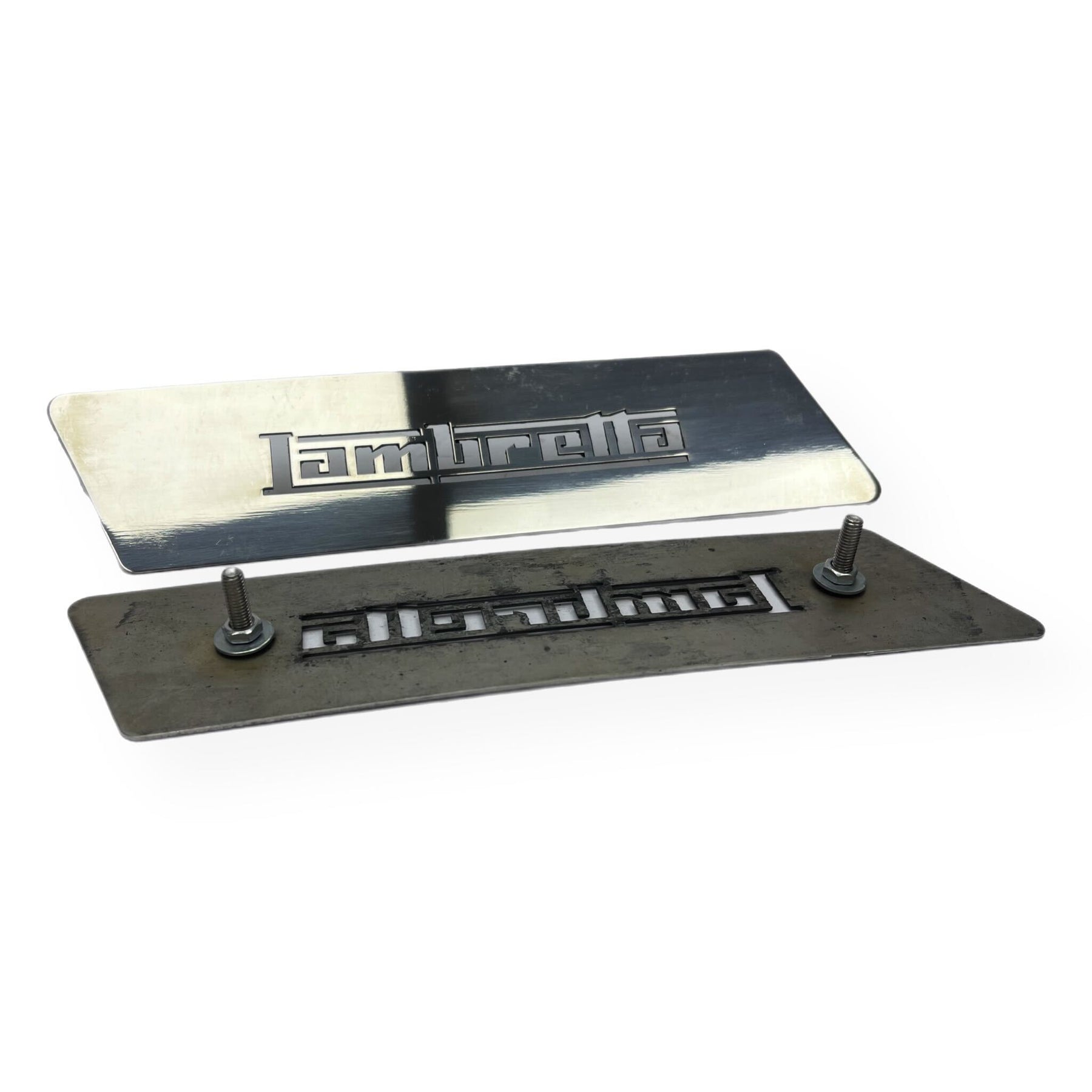 Lambretta GP Side Panel Grills 'Lambretta' Logo Laser Cut - Polished Stainless Steel