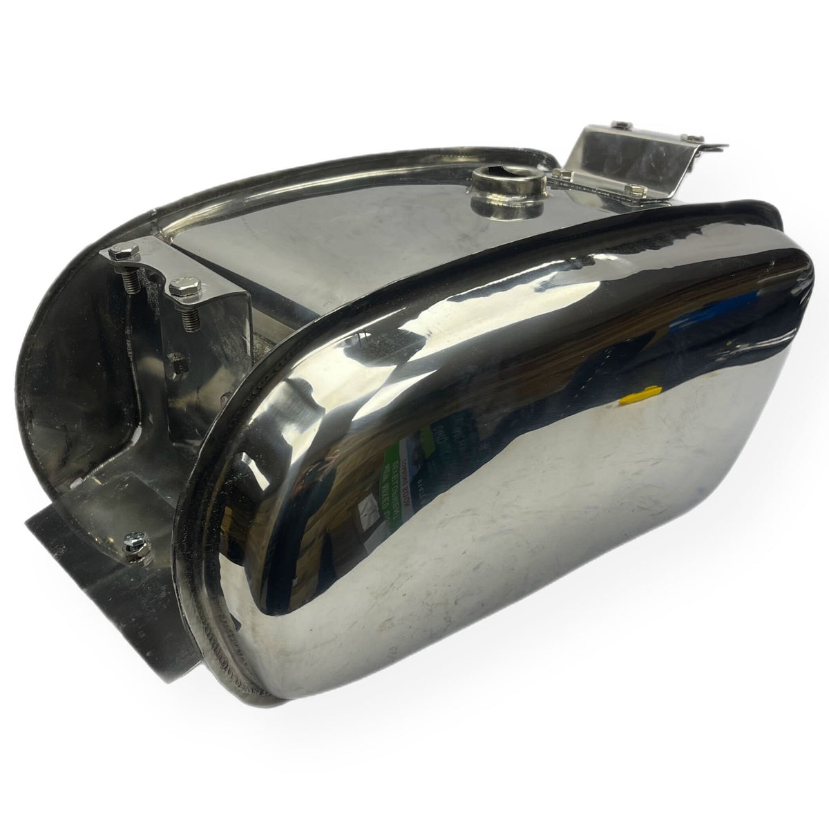 Lambretta Long Range 17 litre petrol tank with built-in toolbox - Polished Stainless Steel
