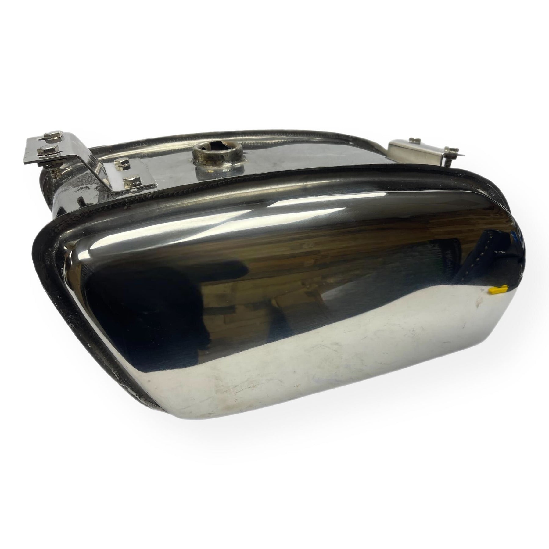 Lambretta Long Range 17 litre petrol tank with built-in toolbox - Polished Stainless Steel