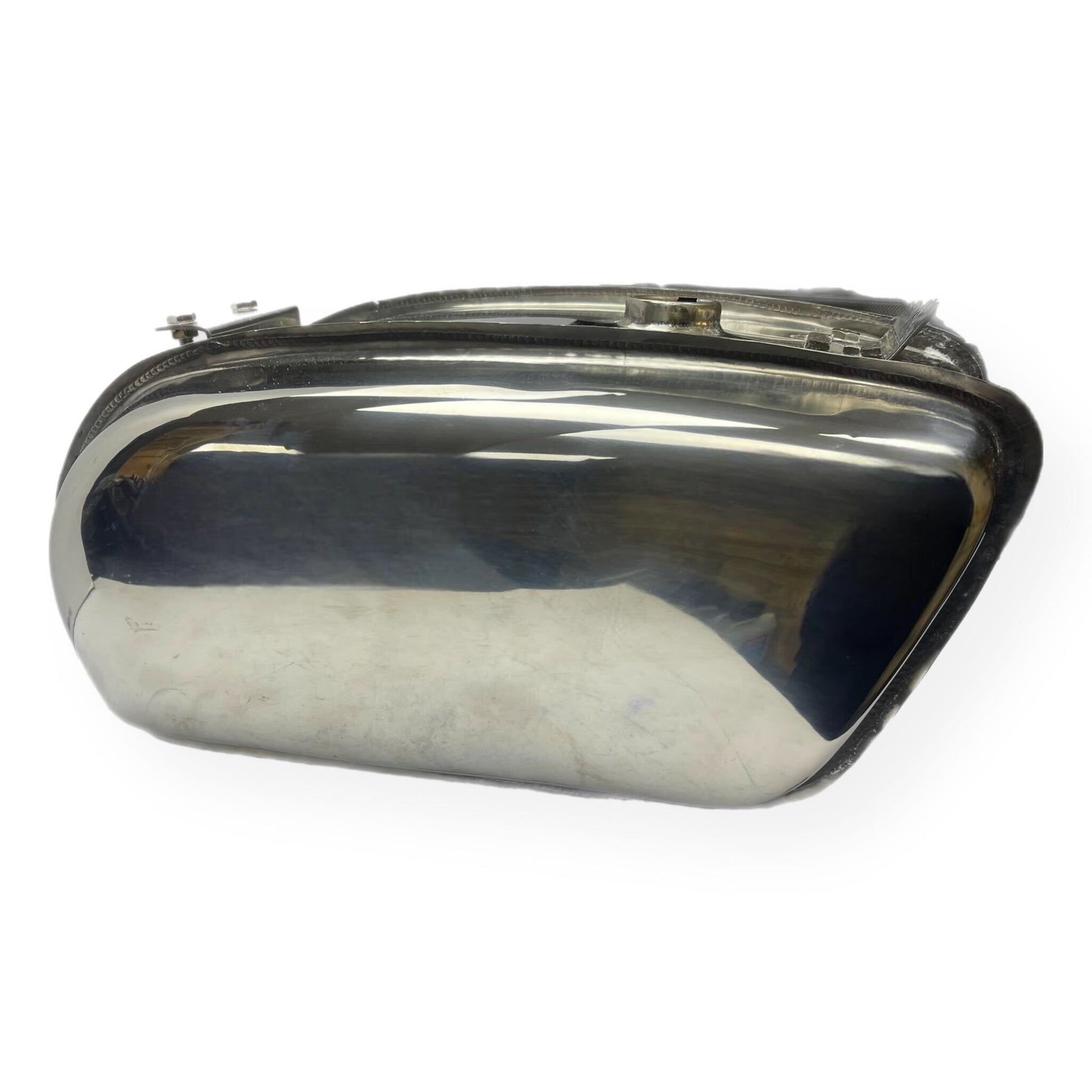 Lambretta Long Range 17 litre petrol tank with built-in toolbox - Polished Stainless Steel