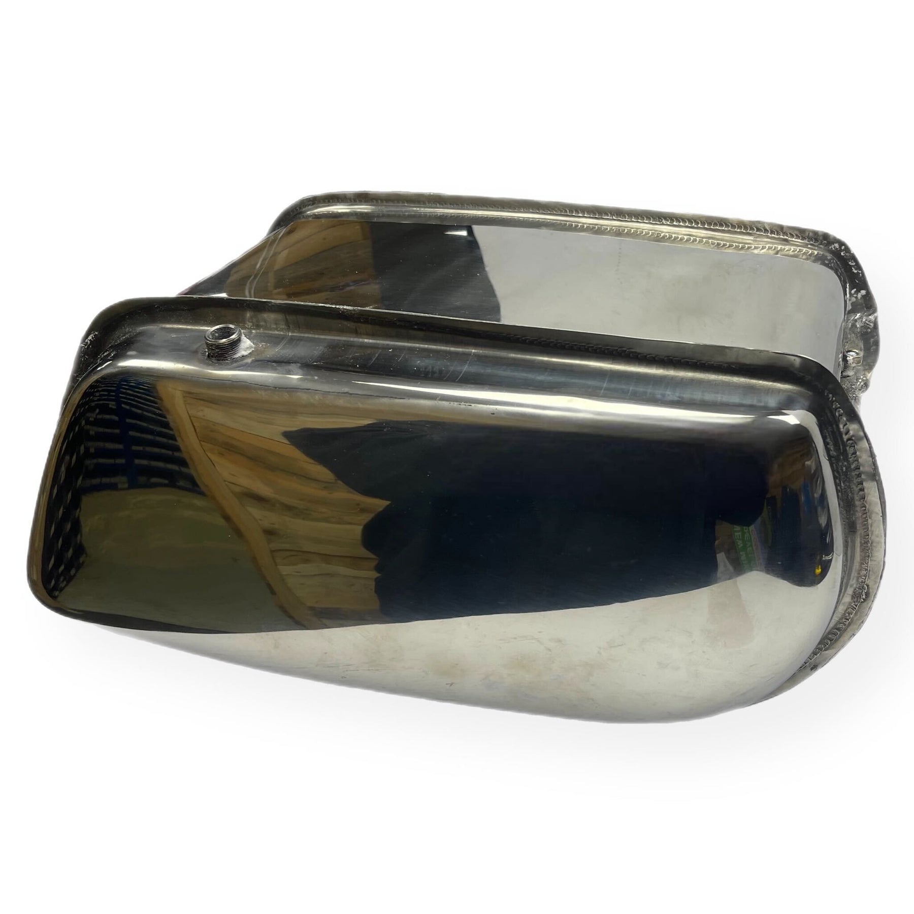 Lambretta Long Range 17 litre petrol tank with built-in toolbox - Polished Stainless Steel