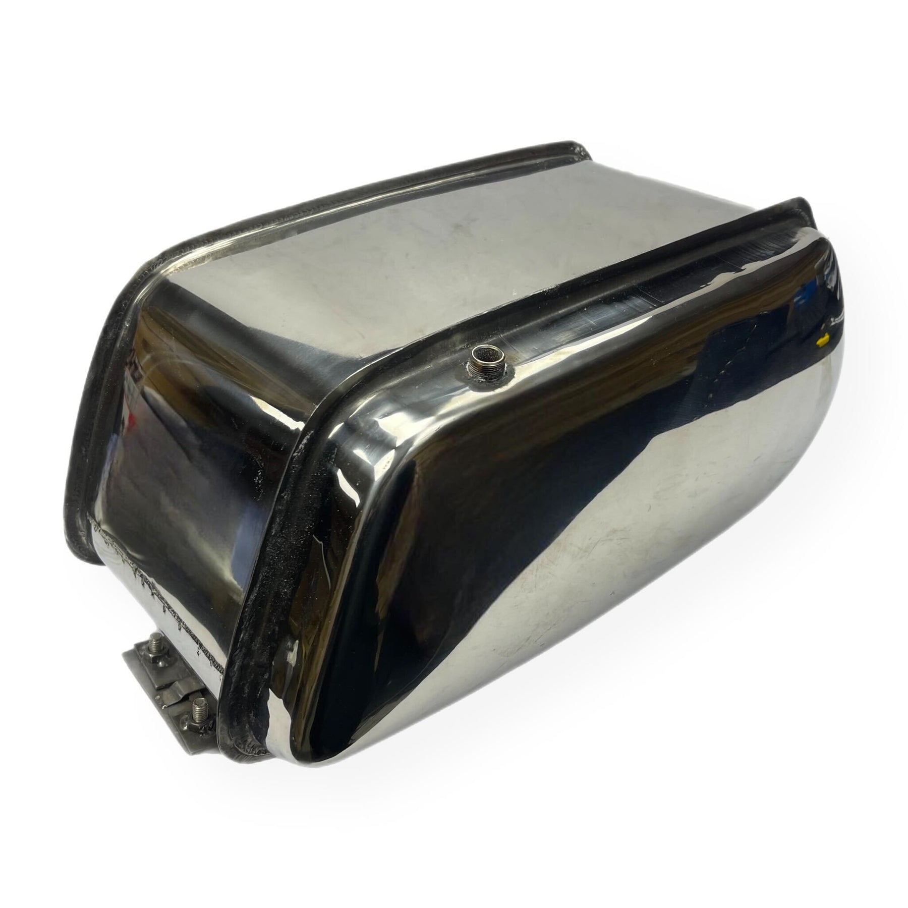 Lambretta Long Range 17 litre petrol tank with built-in toolbox - Polished Stainless Steel