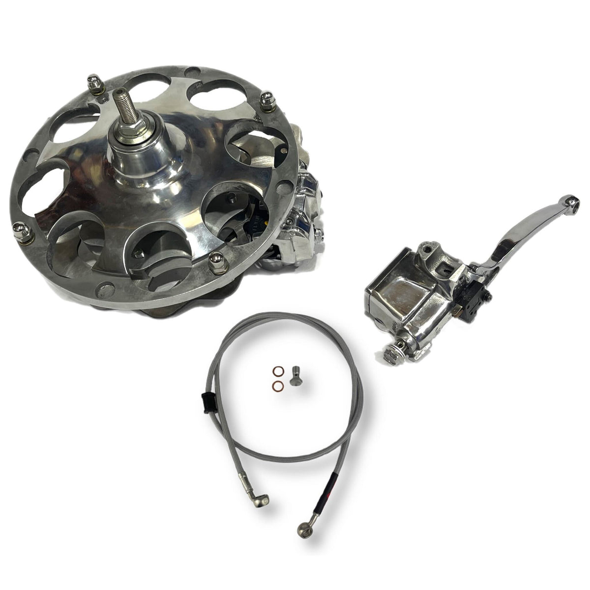 Lambretta S1-3 Li GP SX TV Billet Pepperpot Flat Disc OutBoard Front Disc Kit With Anti Dive - Polished Alloy
