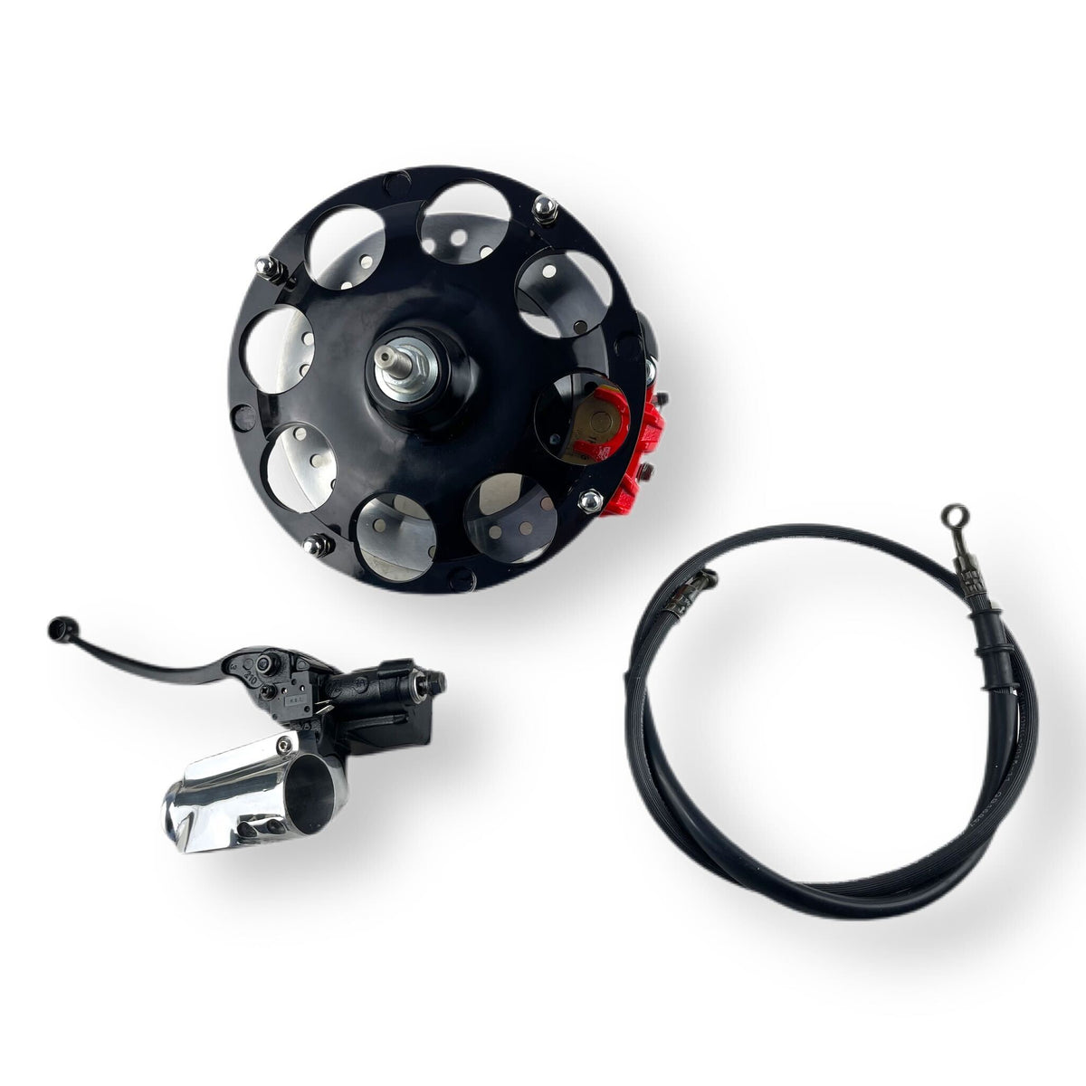 Lambretta Series 1 2 3 Li GP SX TV Billet Pepperpot OutBoard Front Disc Brake Kit - Black with Red Caliper